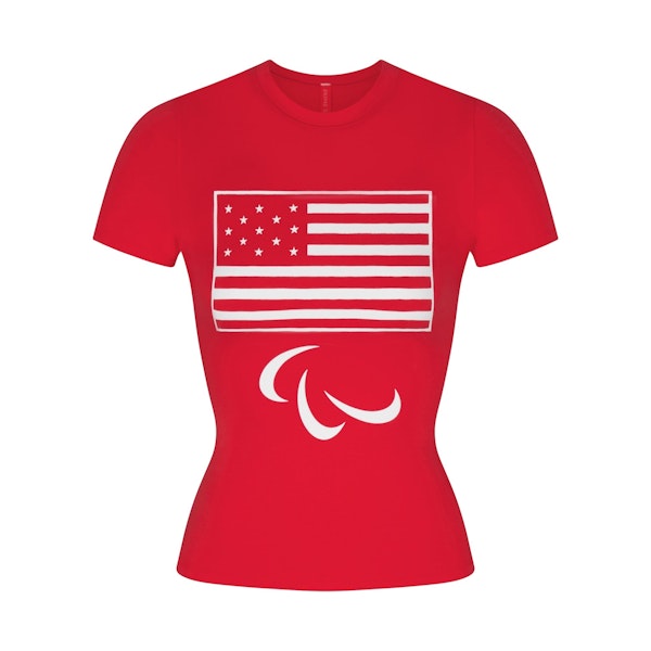 SKIMS FOR TEAM USA COTTON JERSEY PARALYMPIC T-SHIRT | RED (T-SHIRTS, TOPS) FLAT ON A WHITE BACKGROUND | FLT