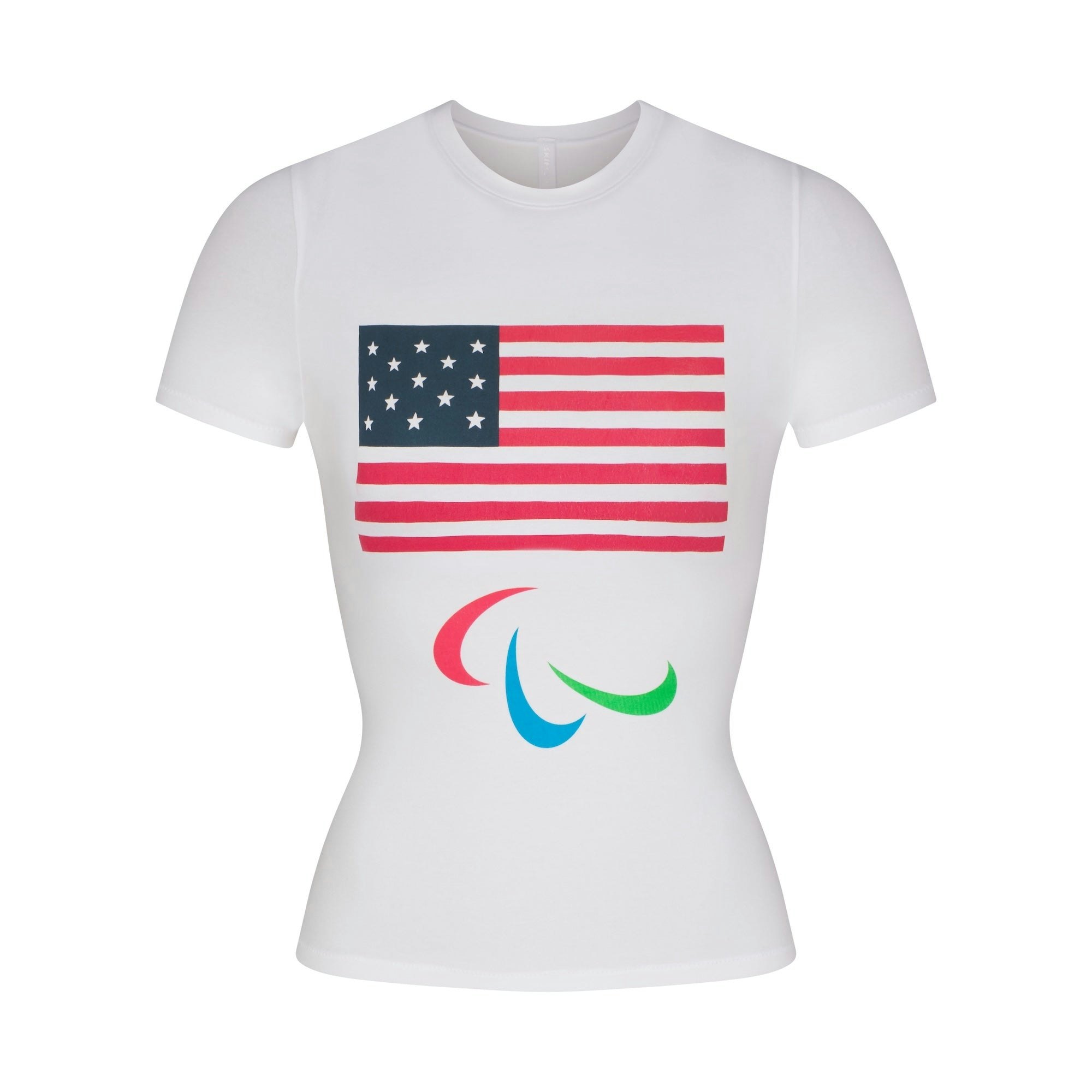 SKIMS FOR TEAM USA COTTON JERSEY PARALYMPIC T-SHIRT | WHITE (T-SHIRTS, TOPS) FLAT ON A WHITE BACKGROUND | FLT