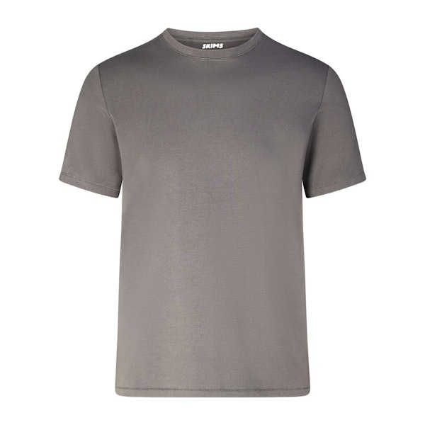 SKIMS COTTON MENS T-SHIRT | WASHED GUNMETAL (MENS T-SHIRTS, MENS TOPS) LAYS FLAT ON A WHITE BACKGROUND