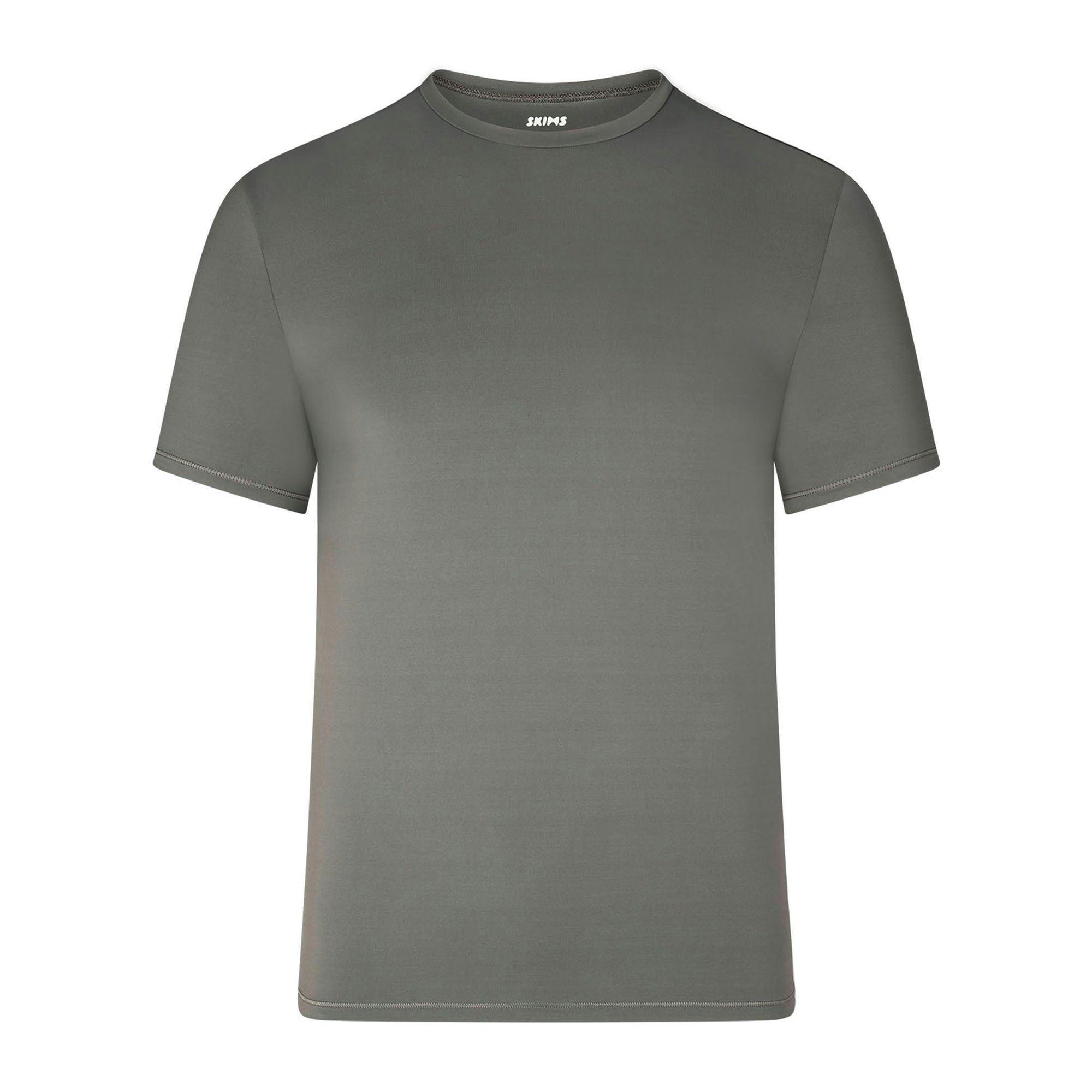 SKIMS SPORT MENS T-SHIRT | GUNMETAL (MENS T-SHIRTS, MENS TOPS) LAYS FLAT ON A WHITE BACKGROUND | FLT