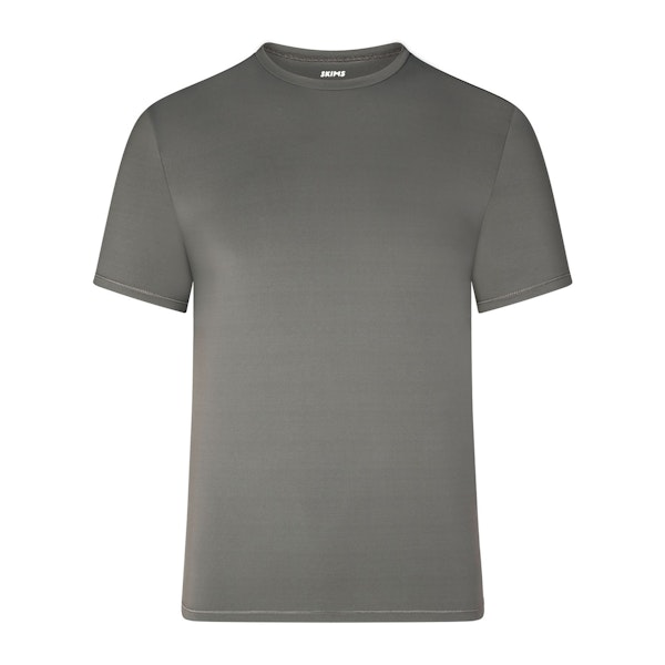 SKIMS SPORT MENS T-SHIRT | GUNMETAL (MENS T-SHIRTS, MENS TOPS) LAYS FLAT ON A WHITE BACKGROUND | FLT