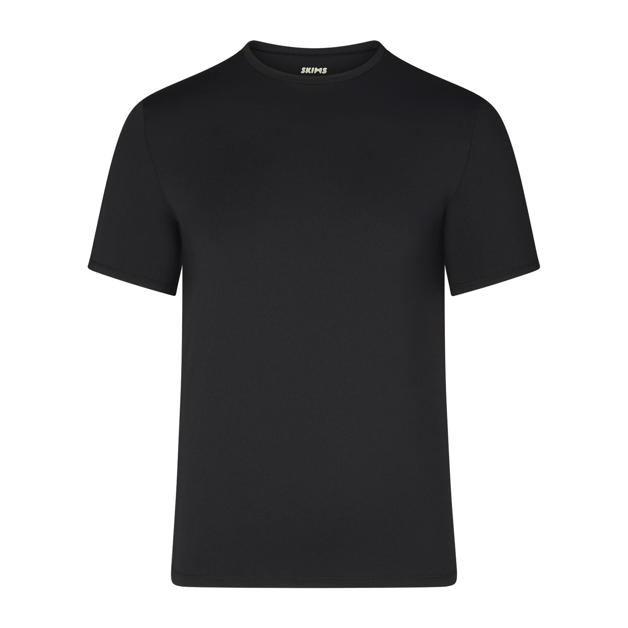 SKIMS SPORT MENS T-SHIRT | OBSIDIAN (MENS T-SHIRTS, MENS TOPS) LAYS FLAT ON A WHITE BACKGROUND | FLT