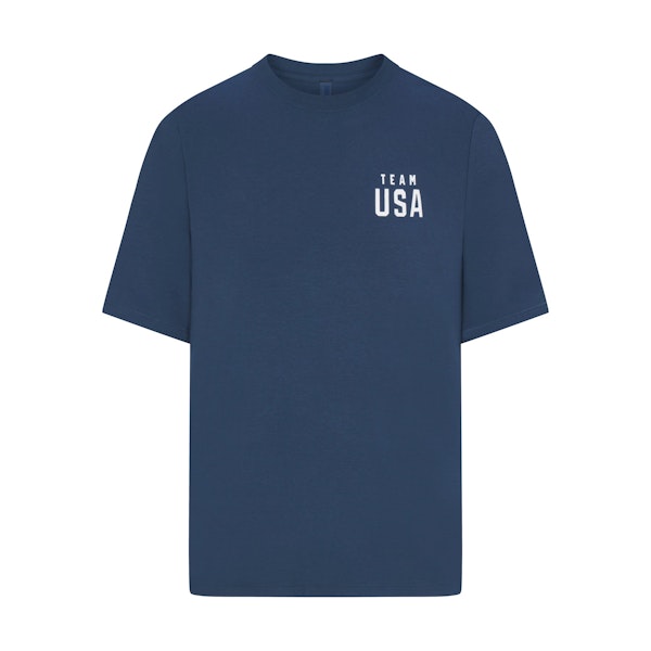 SKIMS FOR TEAM USA JERSEY SLEEP MENS PARALYMPIC T-SHIRT | NAVY (MENS T-SHIRTS, MENS TOPS) FLAT ON A WHITE BACKGROUND | FLT