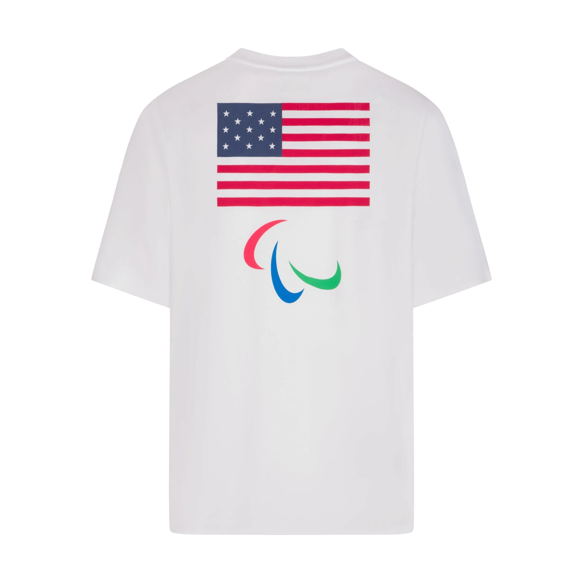SKIMS FOR TEAM USA JERSEY SLEEP MENS PARALYMPIC T-SHIRT | WHITE FLAT ON A WHITE BACKGROUND