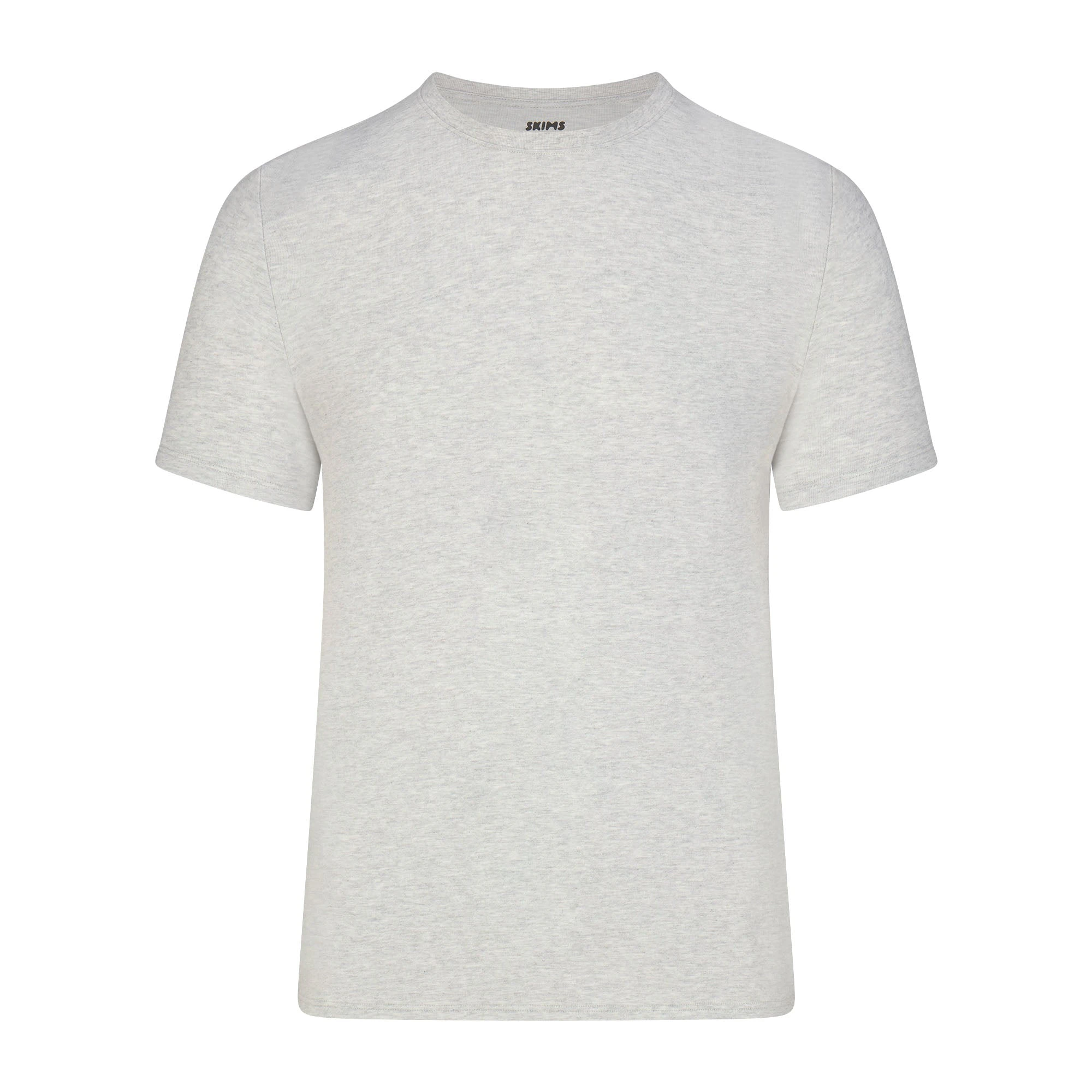 SKIMS COTTON MENS CLASSIC T-SHIRT | LIGHT HEATHER GREY (MENS T-SHIRTS, MENS TOPS) LAYS FLAT ON A WHITE BACKGROUND | FLT