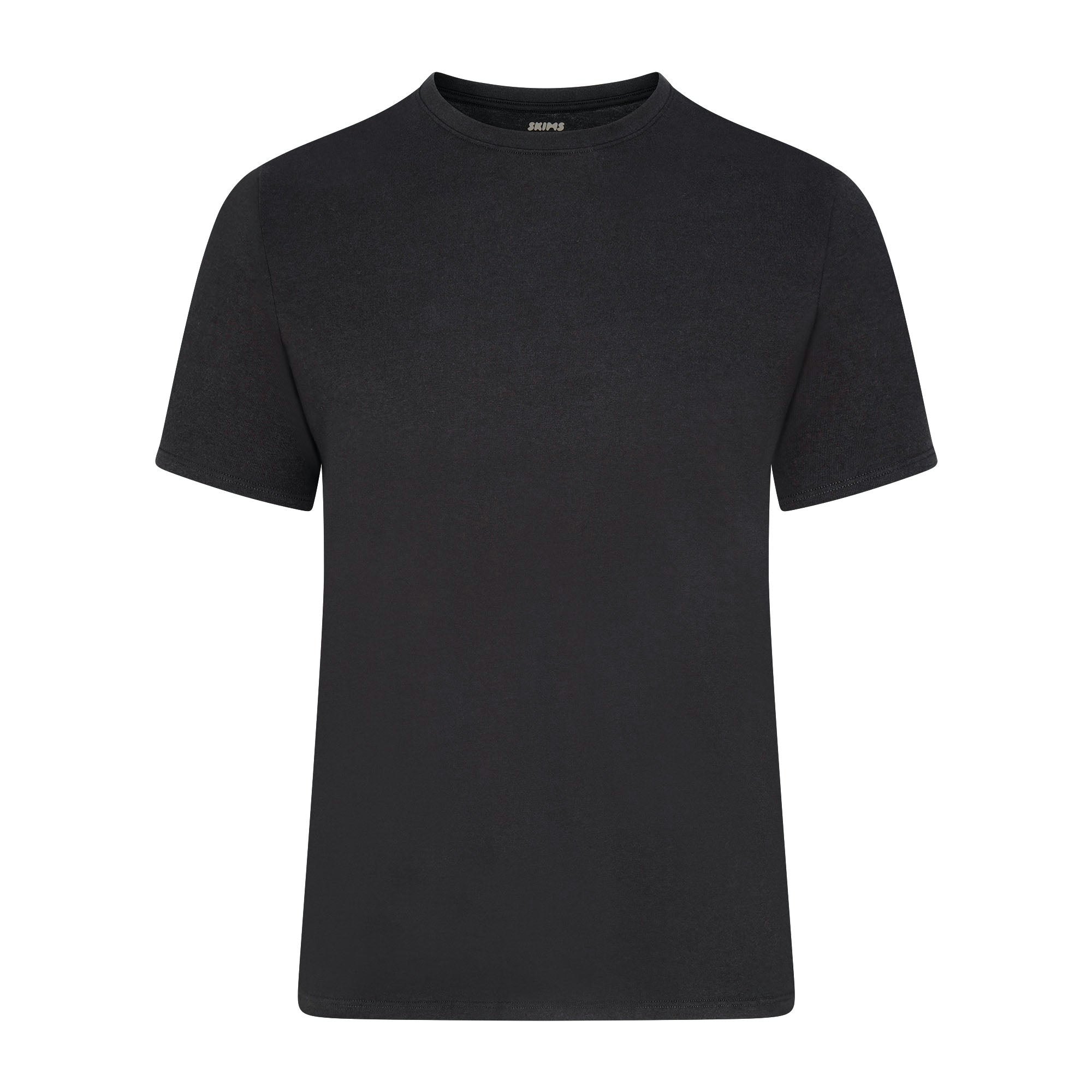 SKIMS COTTON MENS CLASSIC T-SHIRT | ONYX (MENS T-SHIRTS, MENS TOPS) LAYS FLAT ON A WHITE BACKGROUND | FLT