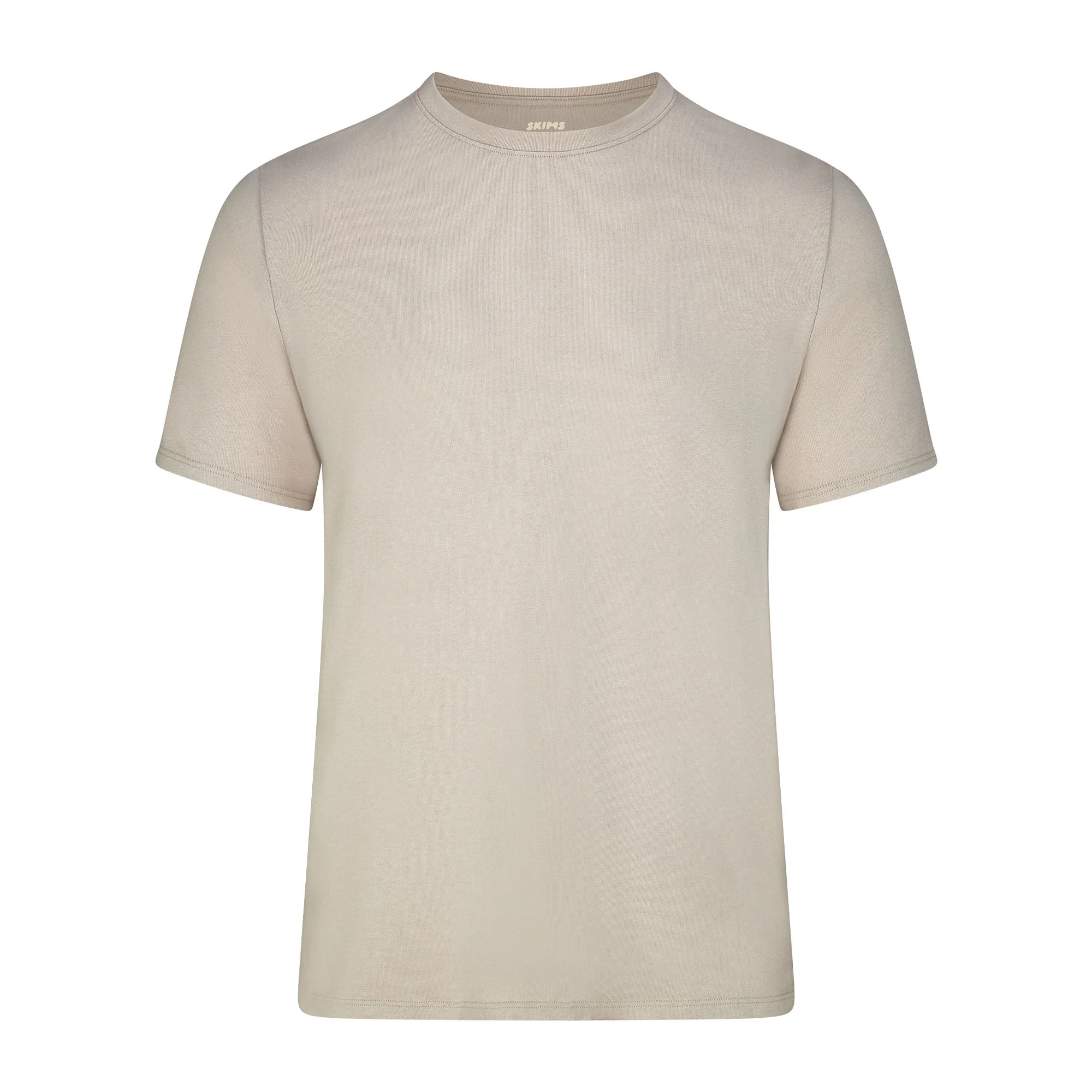 SKIMS COTTON MENS CLASSIC T-SHIRT | STONE (MENS T-SHIRTS, MENS TOPS) LAYS FLAT ON A WHITE BACKGROUND | FLT