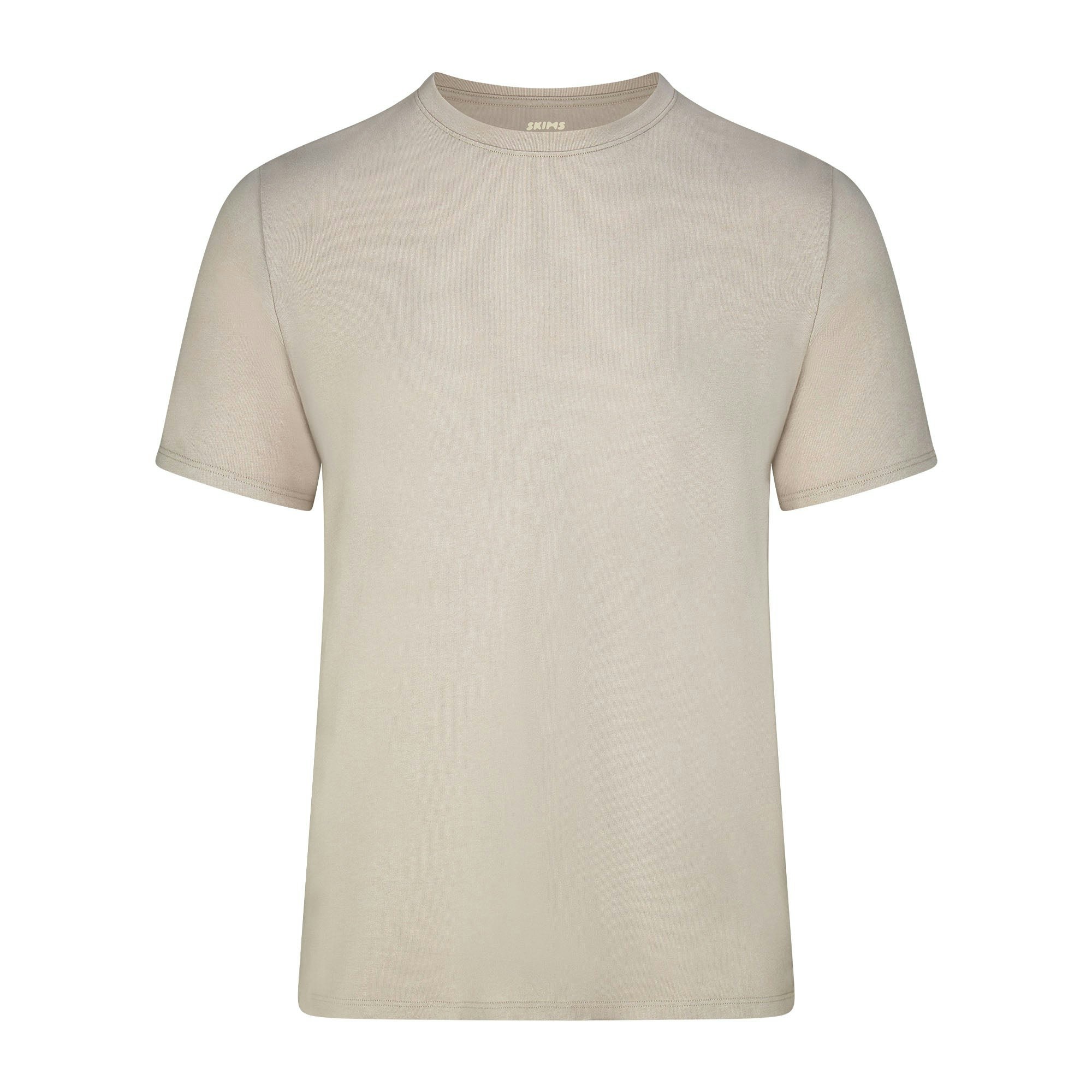 SKIMS COTTON MENS CLASSIC T-SHIRT | STONE (MENS T-SHIRTS, MENS TOPS) LAYS FLAT ON A WHITE BACKGROUND | FLT