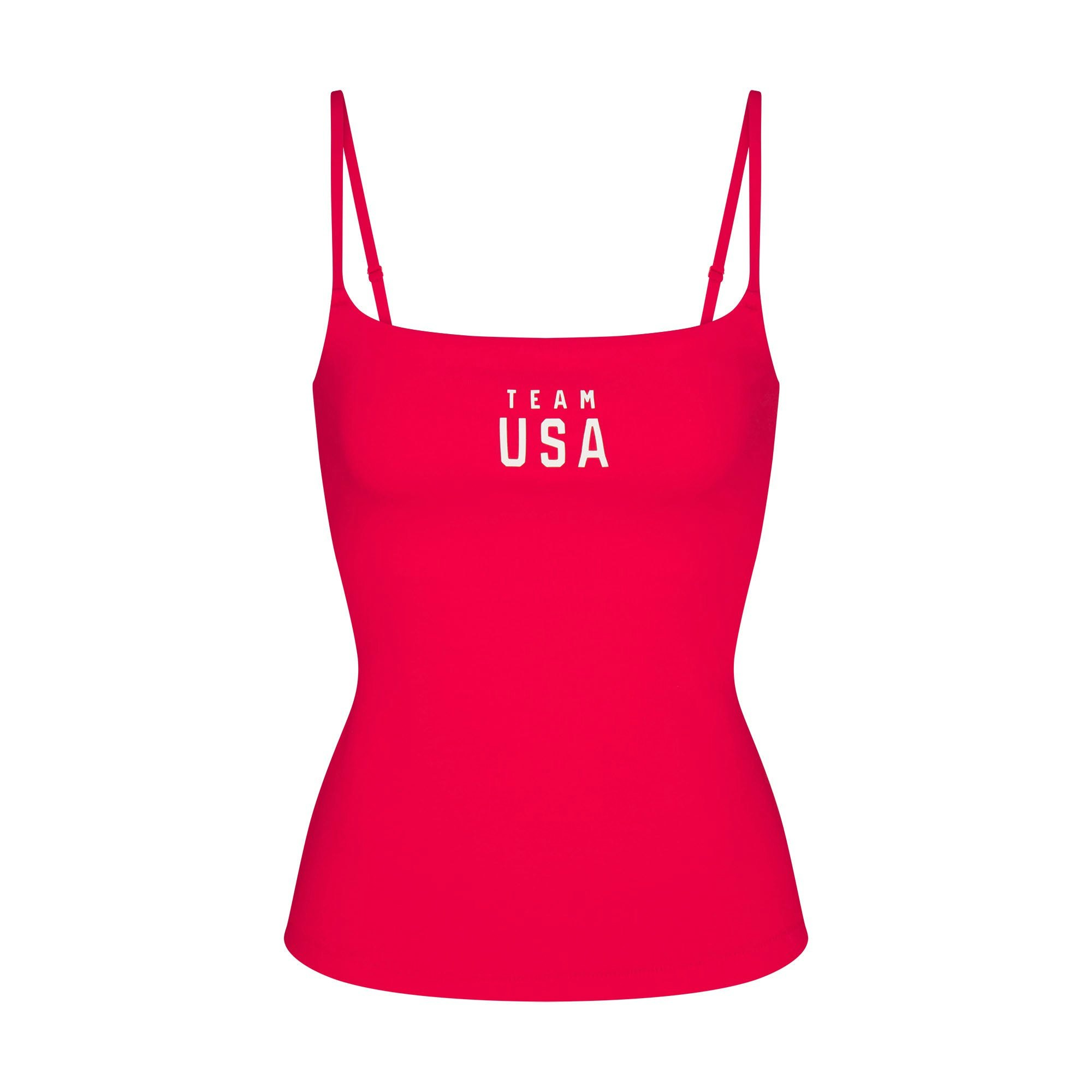 SKIMS FOR TEAM USA COTTON JERSEY OLYMPIC CAMI | RED FLAT ON A WHITE BACKGROUND | FLT
