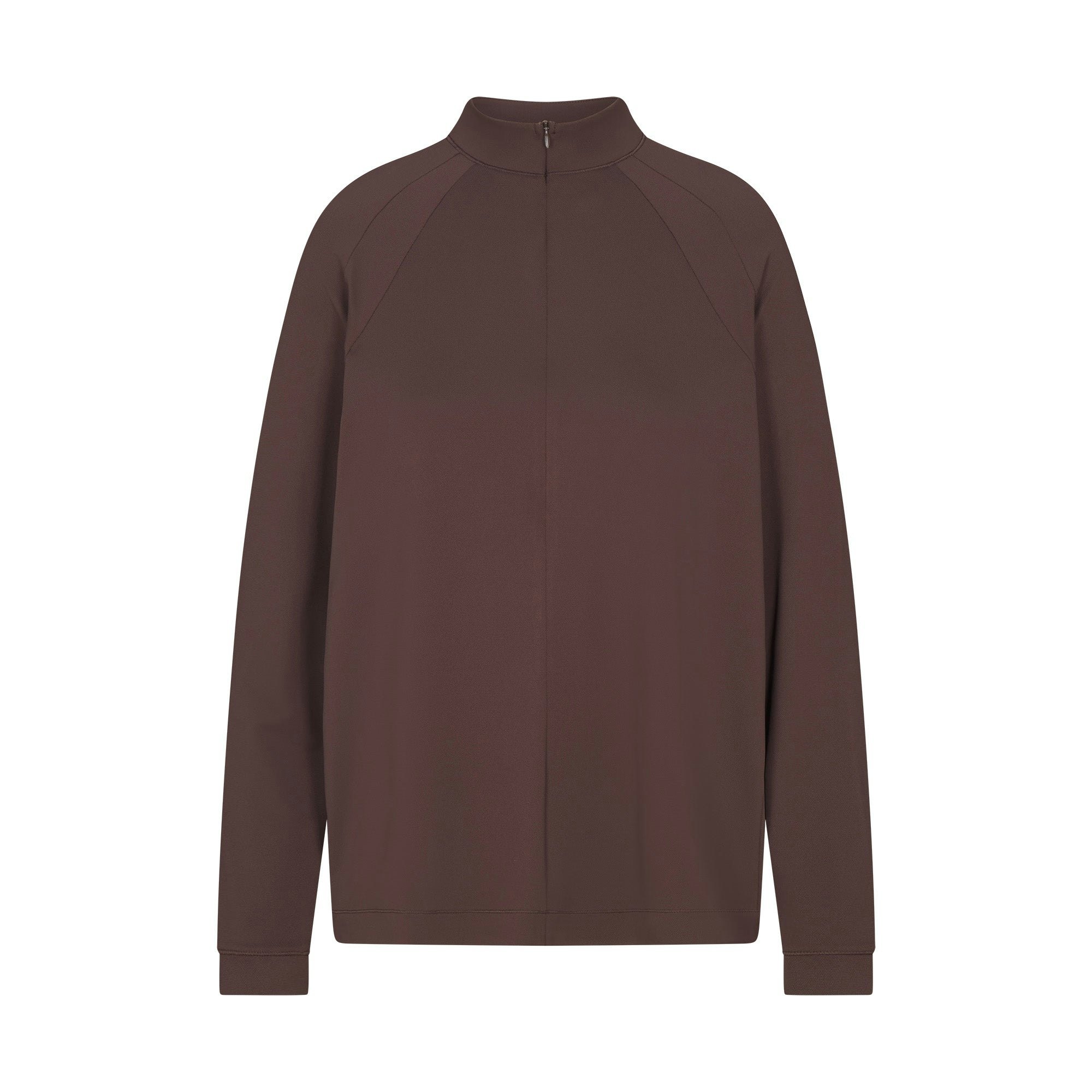 NikeSKIMS AIRY LONG SLEEVE HALF ZIP | DARK SEPIA FLAT ON A WHITE BACKGROUND | FLT