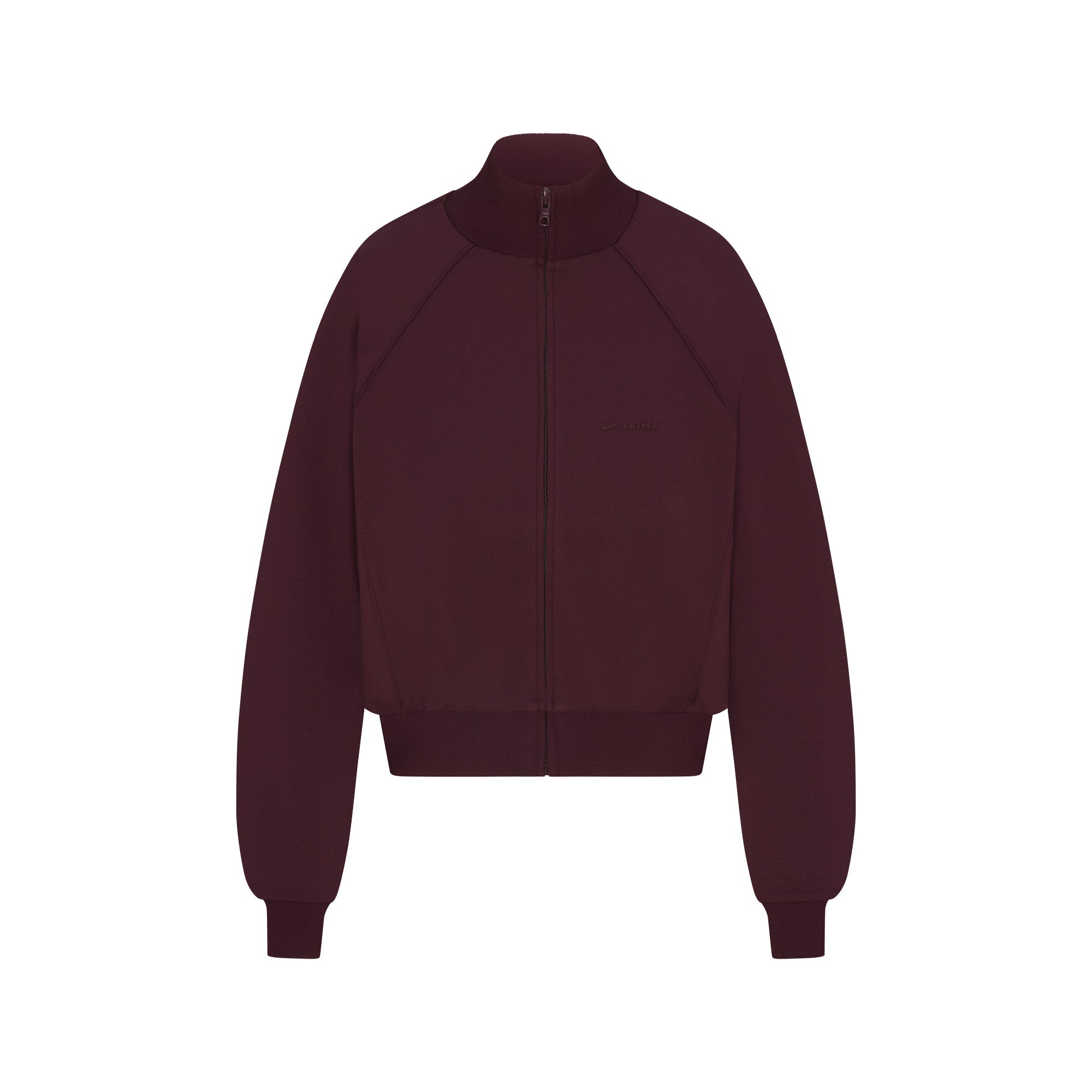 NikeSKIMS MATTE TRICOT TRACK JACKET | CURRANT FLAT ON A WHITE BACKGROUND | FLT
