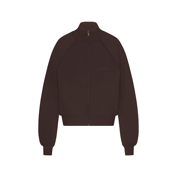 NikeSKIMS MATTE TRICOT TRACK JACKET | DARK ROAST FLAT ON A WHITE BACKGROUND | FLT