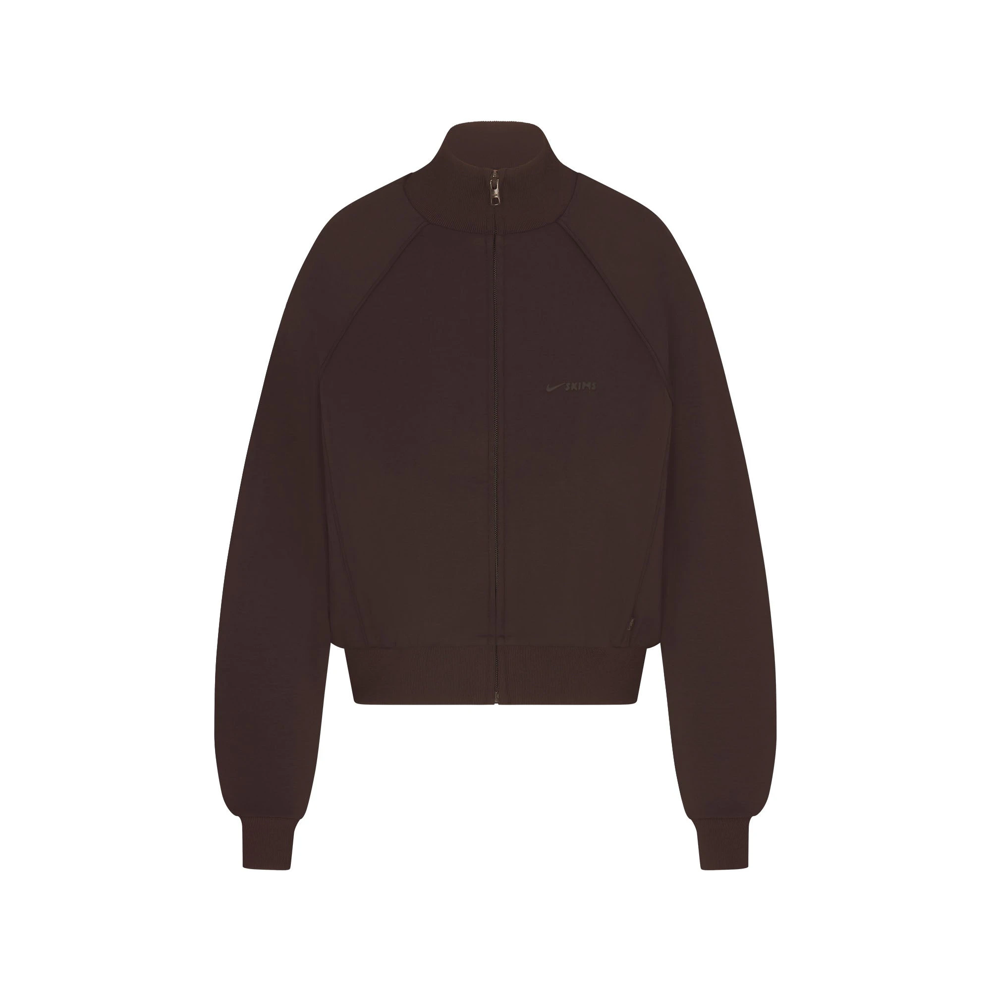NikeSKIMS MATTE TRICOT TRACK JACKET | DARK ROAST FLAT ON A WHITE BACKGROUND | FLT