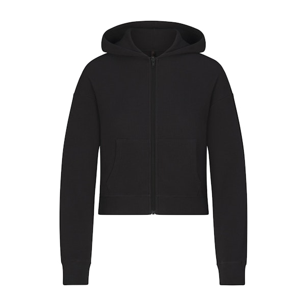 WAFFLE ZIP UP HOODIE | ASH (ZIP UPS, TOPS) LAYS FLAT ON A WHITE BACKGROUND