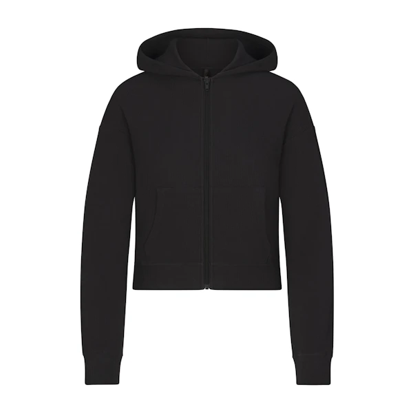 WAFFLE ZIP UP HOODIE | ASH (ZIP UPS, TOPS) LAYS FLAT ON A WHITE BACKGROUND