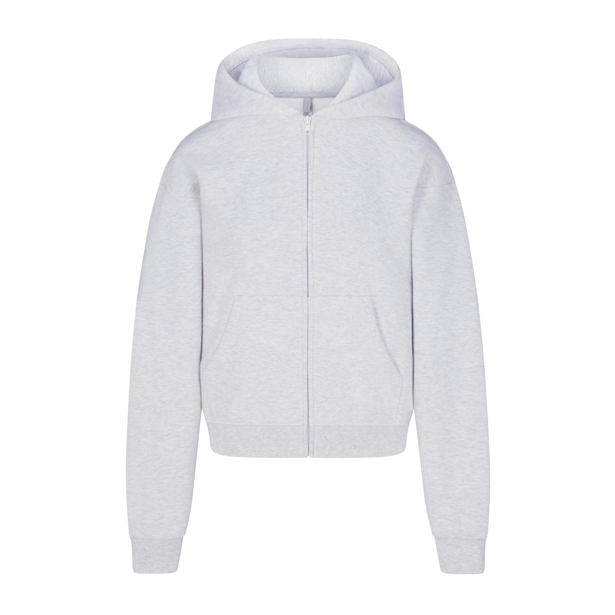 COTTON FLEECE CLASSIC ZIP UP HOODIE | LIGHT HEATHER GREY (ZIP UPS, TOPS) LAYS FLAT ON A WHITE BACKGROUND | FLT