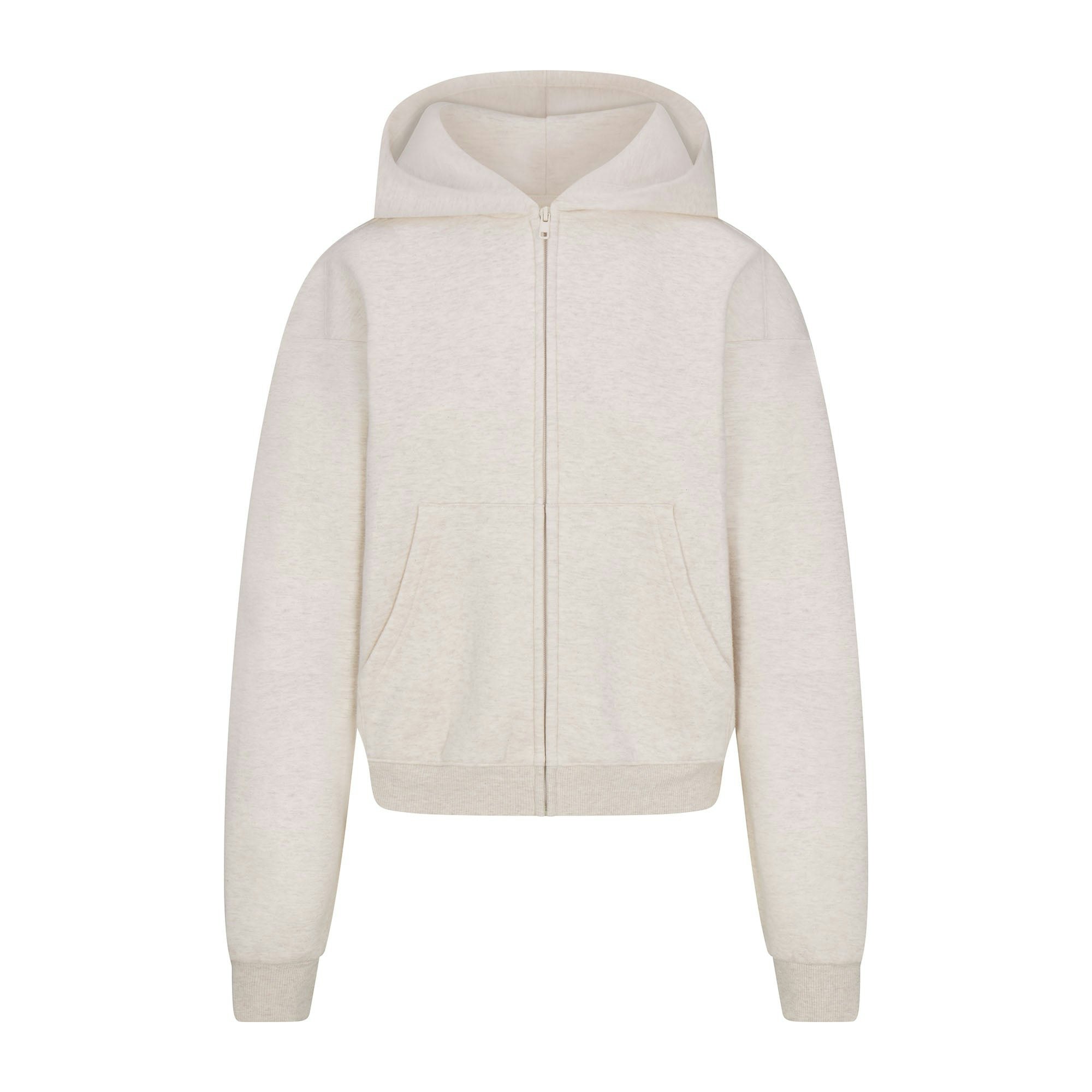 COTTON FLEECE CLASSIC ZIP UP HOODIE | HEATHER OATMEAL FLAT ON A WHITE BACKGROUND | FLT
