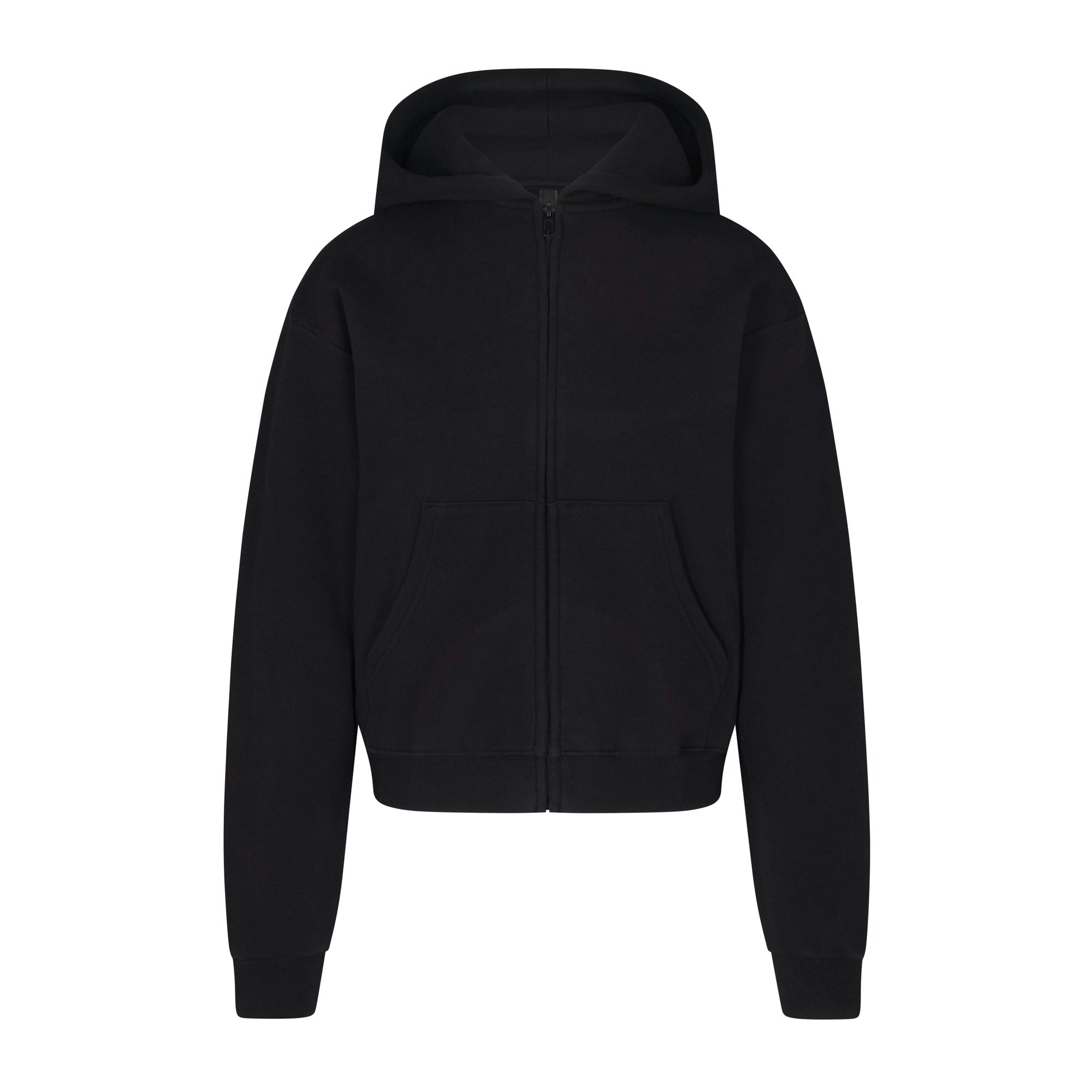 COTTON FLEECE CLASSIC ZIP UP HOODIE | ONYX (ZIP UPS, TOPS) LAYS FLAT ON A WHITE BACKGROUND | FLT