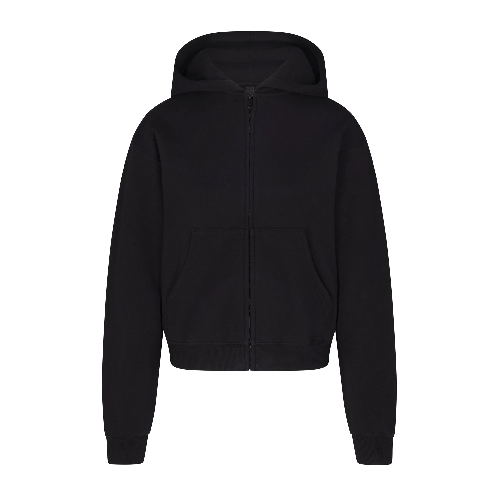 COTTON FLEECE CLASSIC ZIP UP HOODIE | ONYX (ZIP UPS, TOPS) LAYS FLAT ON A WHITE BACKGROUND | FLT