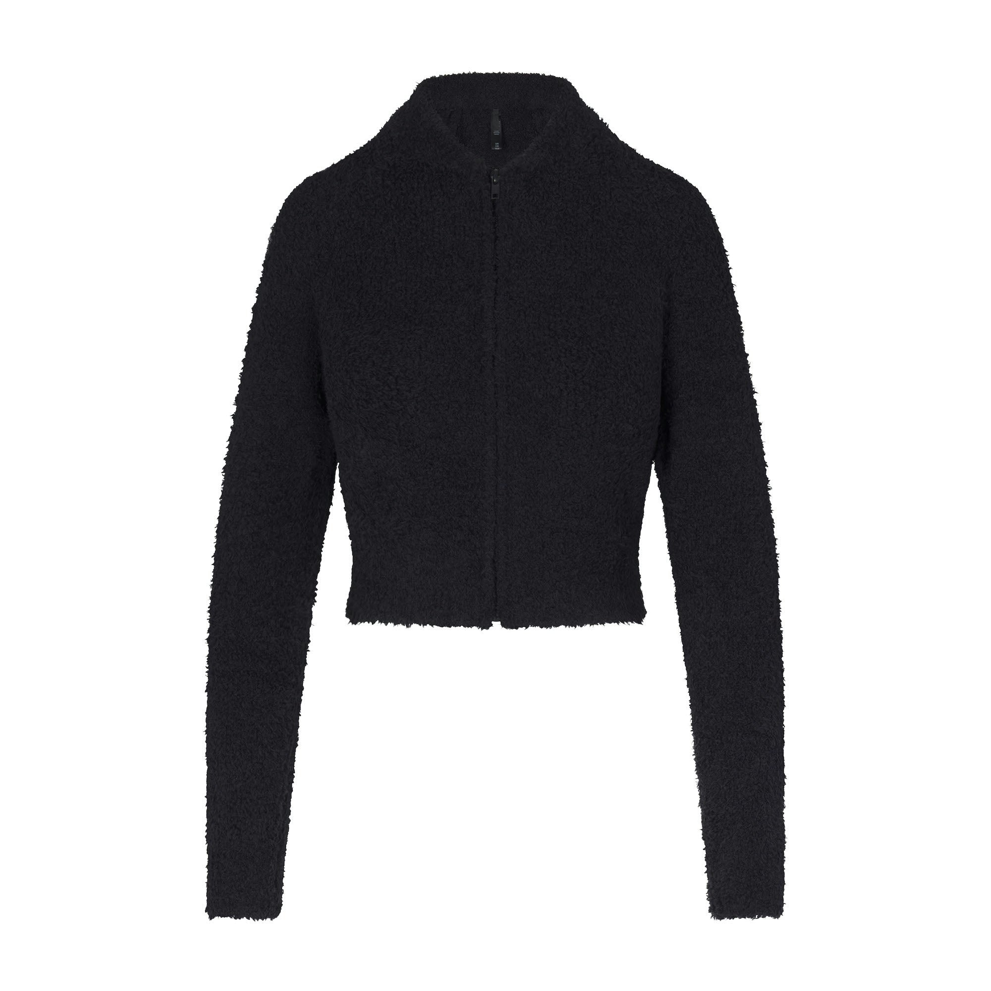COZY KNIT ZIP UP | ONYX (ZIP UPS, TOPS) LAYS FLAT ON A WHITE BACKGROUND | FLT