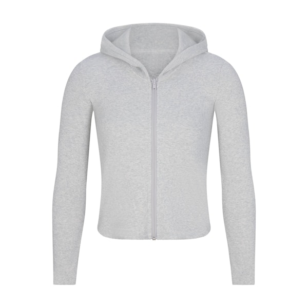 COTTON RIB ZIP UP HOODIE | LIGHT HEATHER GREY (, ) FLAT ON A WHITE BACKGROUND | FLT