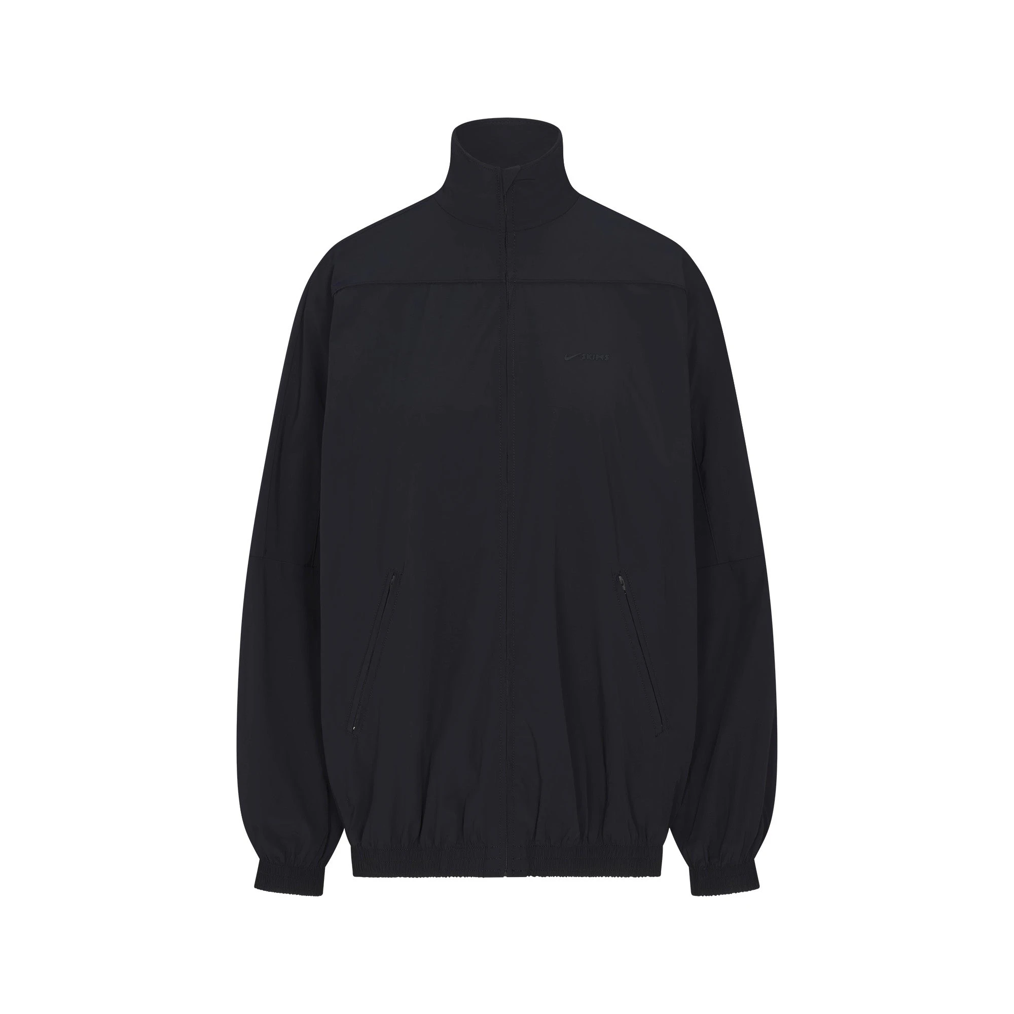 NikeSKIMS WOVEN NYLON OVERSIZED TRACK JACKET | OBSIDIAN FLAT ON A WHITE BACKGROUND | FLT