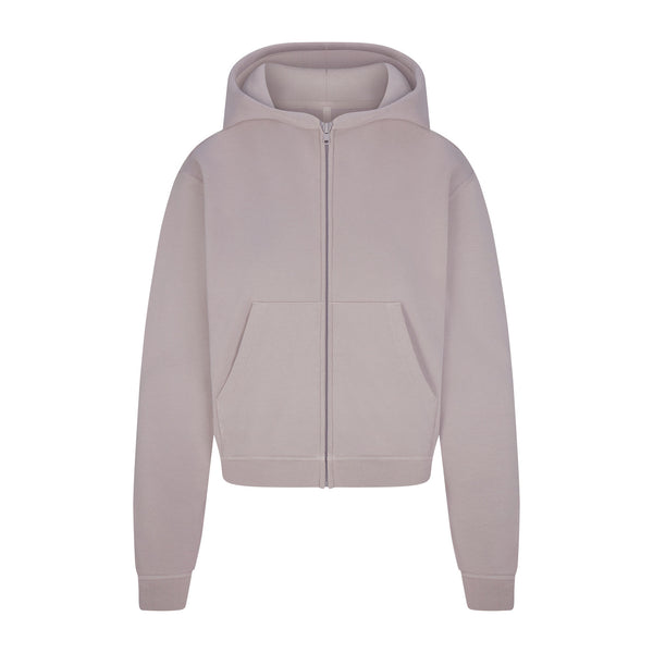 COTTON FLEECE SHRUNKEN ZIP UP HOODIE | LIGHT HEATHER GREY