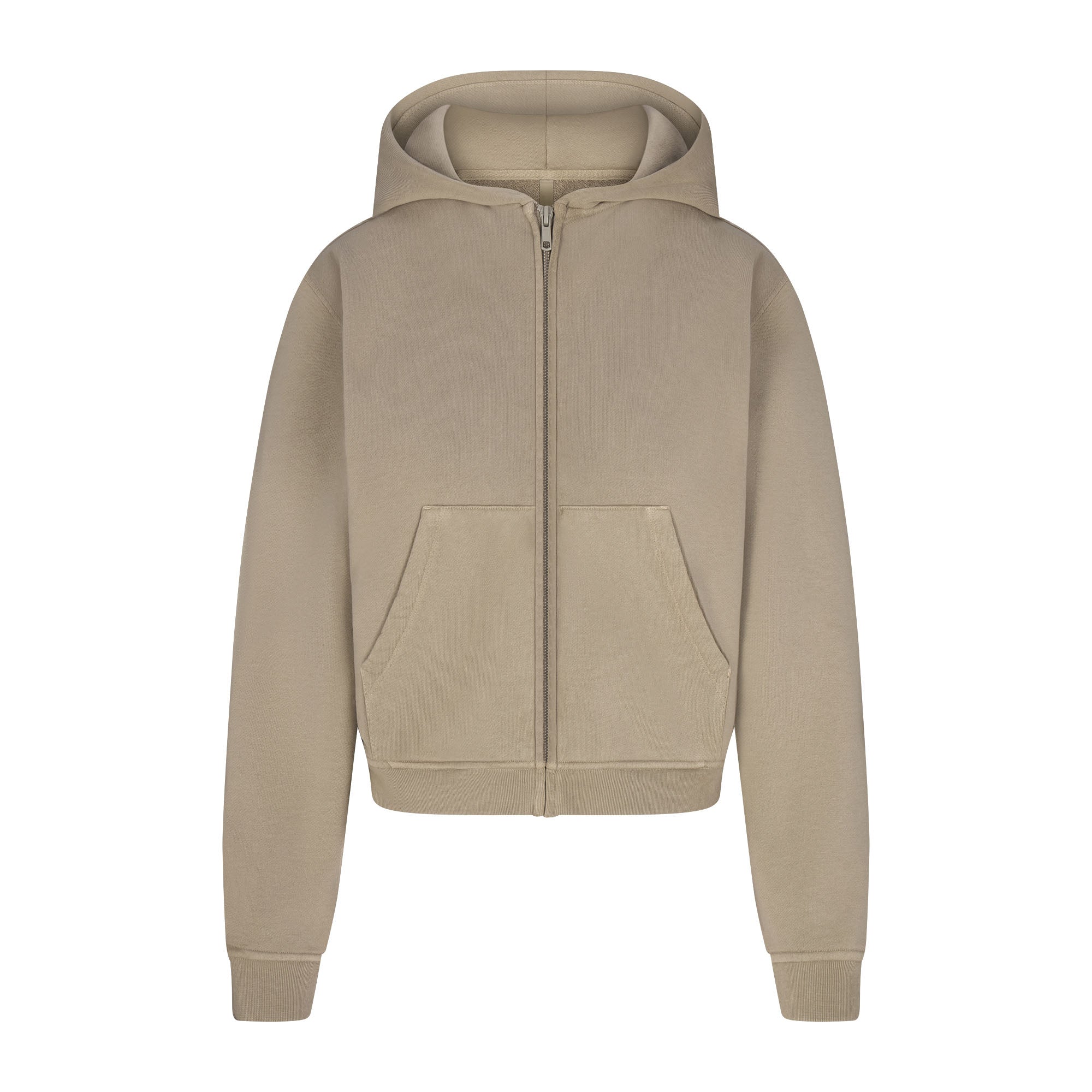 FRENCH TERRY SHRUNKEN ZIP UP HOODIE | TAUPE | XXS