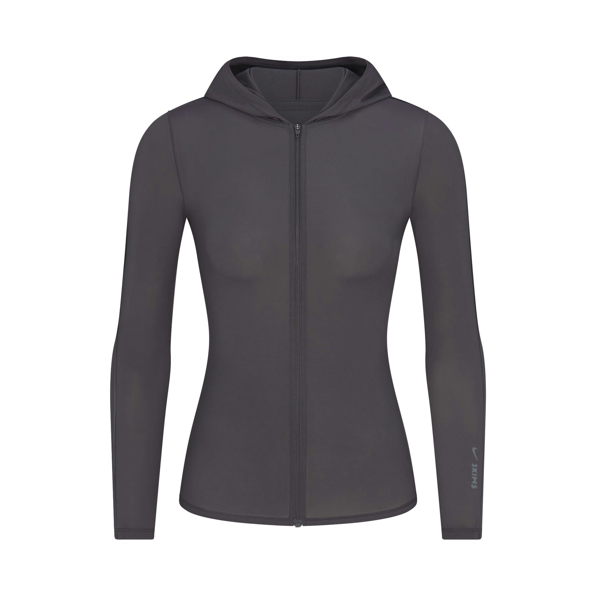 NikeSKIMS WEIGHTLESS LAYERS ZIP UP HOODIE | LEAD FLAT ON A WHITE BACKGROUND | FLT