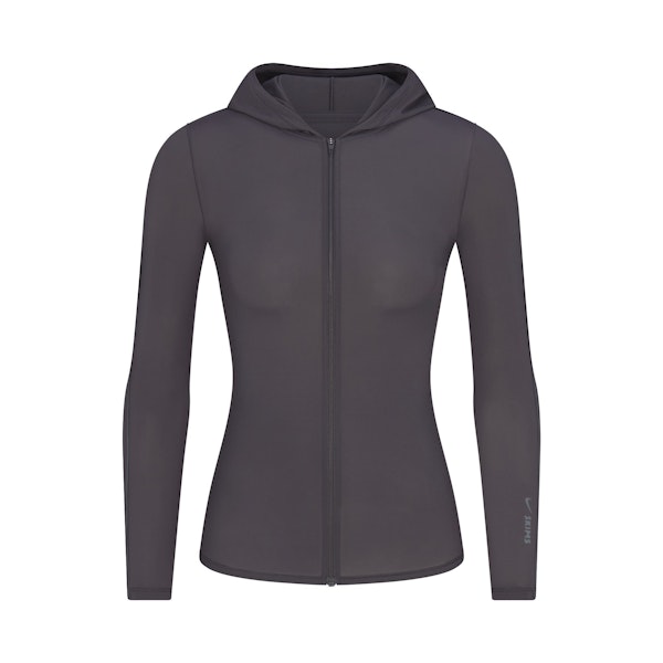 NikeSKIMS WEIGHTLESS LAYERS ZIP UP HOODIE | LEAD FLAT ON A WHITE BACKGROUND | FLT