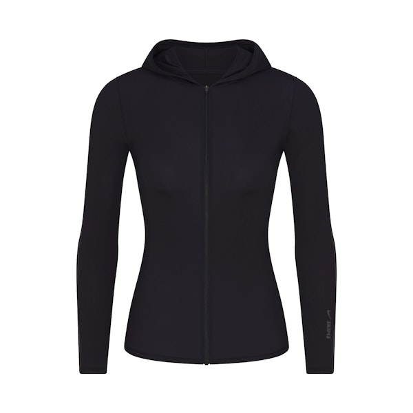 NikeSKIMS WEIGHTLESS LAYERS ZIP UP HOODIE | OBSIDIAN FLAT ON A WHITE BACKGROUND | FLT