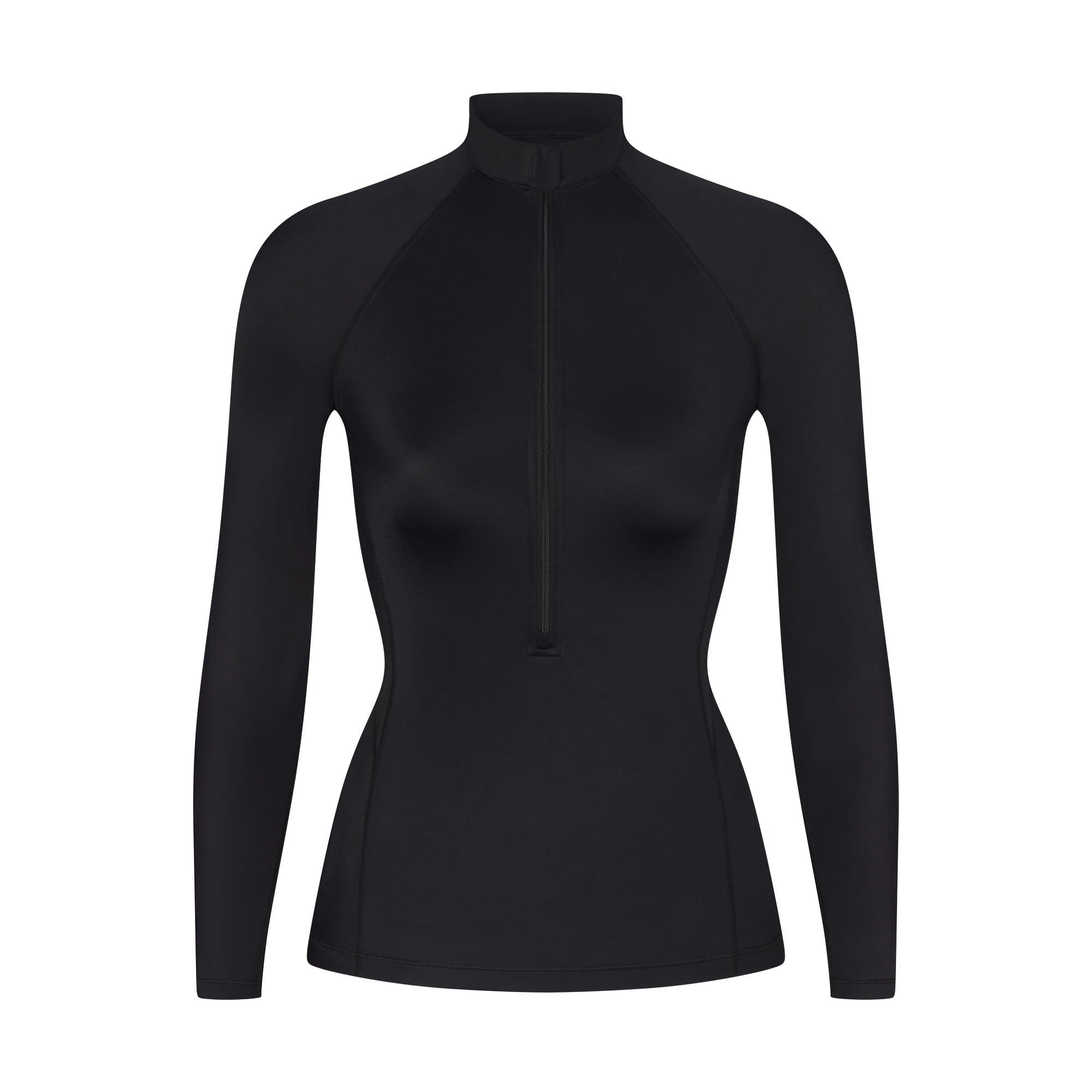 NikeSKIMS SHINE LONG SLEEVE HALF ZIP | OBSIDIAN FLAT ON A WHITE BACKGROUND | FLT
