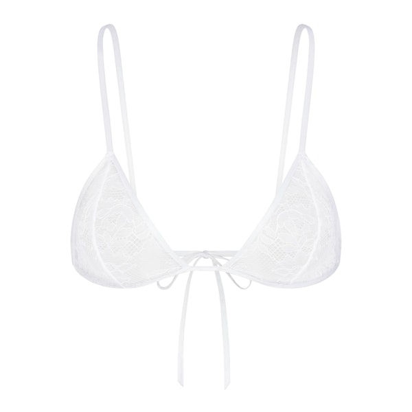 SKIMS LACE TRIANGLE BRALETTE | SNOW (TRIANGLE BRALETTES) LAYS FLAT ON A WHITE BACKGROUND | FLT