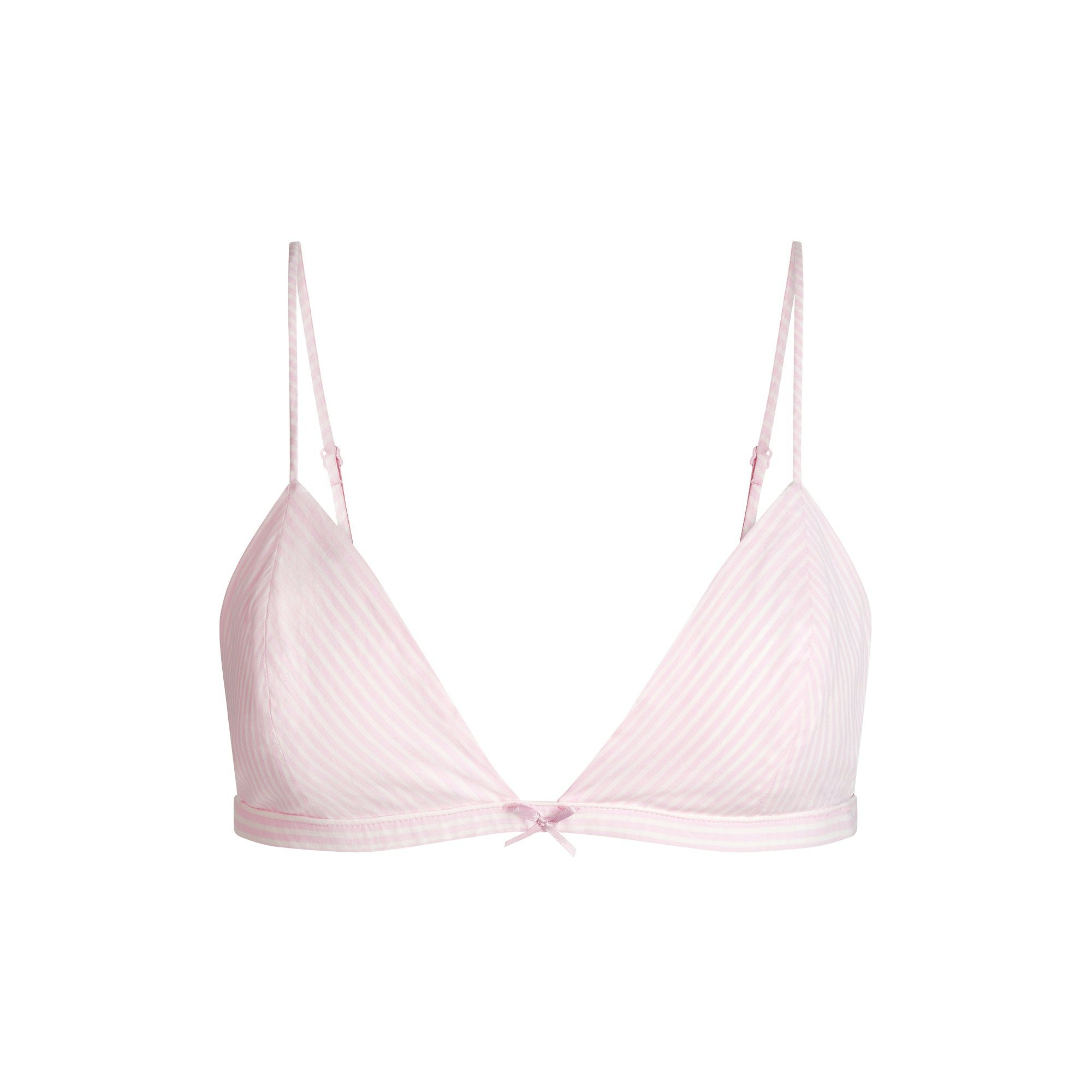 COTTON POPLIN TRIANGLE BRALETTE | CHERRY BLOSSOM STRIPE FLAT ON A WHITE BACKGROUND | FLT