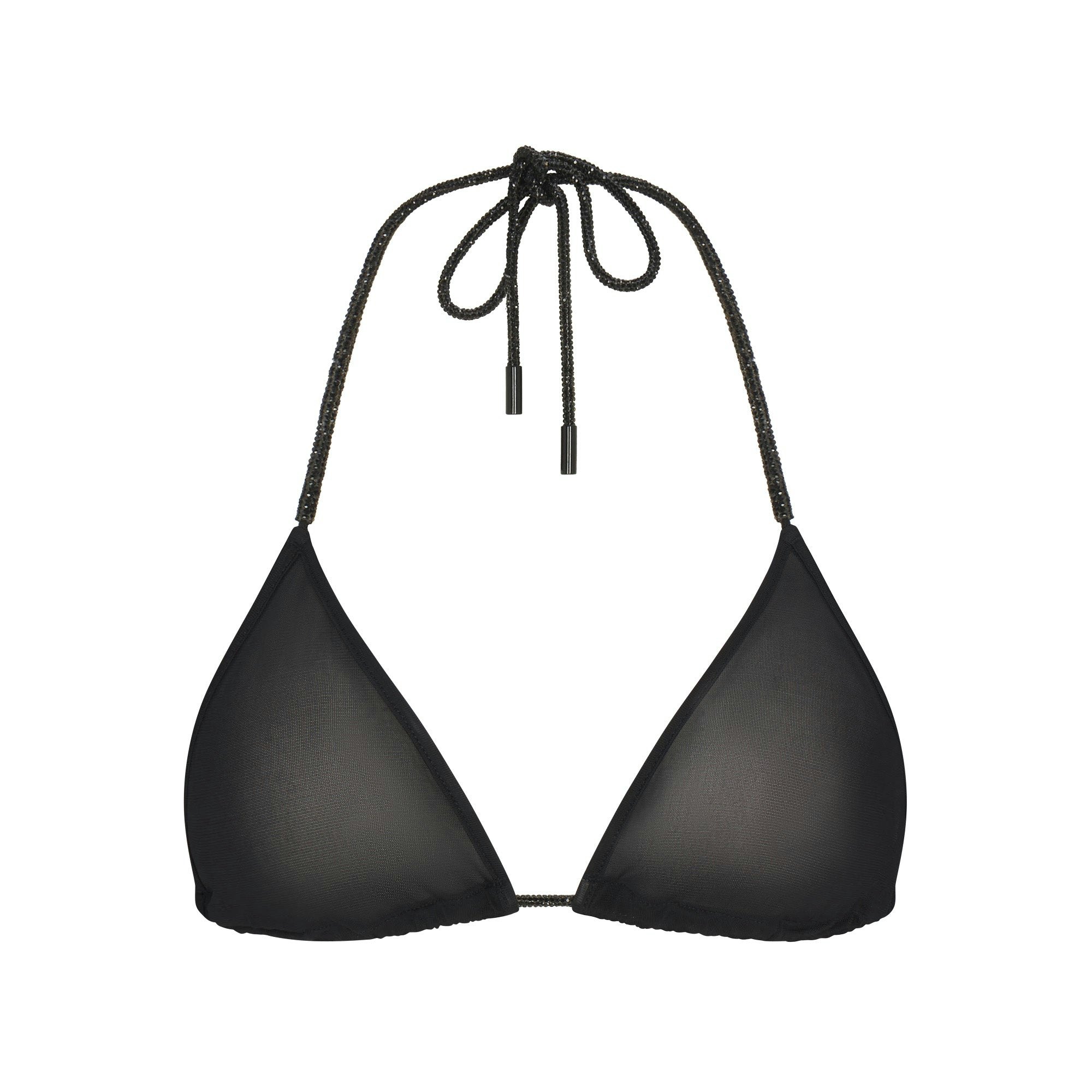 RHINESTONE KNIT TRIANGLE BRALETTE | ONYX FLAT ON A WHITE BACKGROUND | FLT