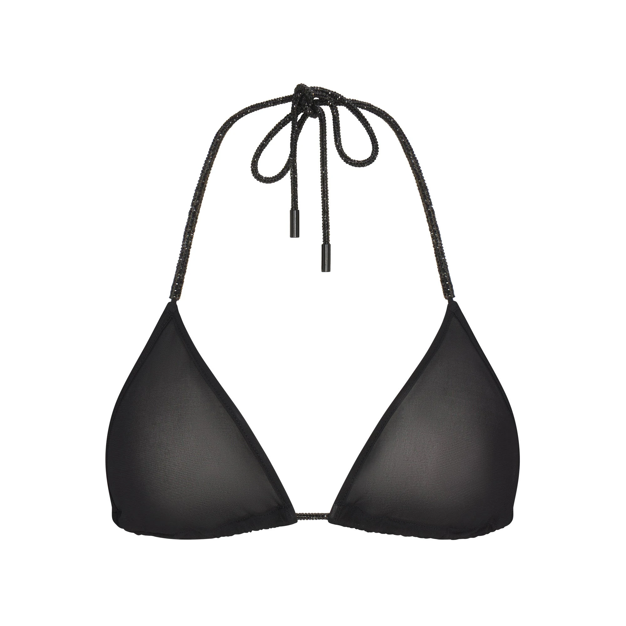 RHINESTONE KNIT TRIANGLE BRALETTE | ONYX FLAT ON A WHITE BACKGROUND | FLT