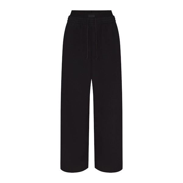COTTON FLEECE OVERSIZED DOUBLE WAISTBAND PANT | ONYX (PANTS, BOTTOMS) FLAT ON A WHITE BACKGROUND | FLT