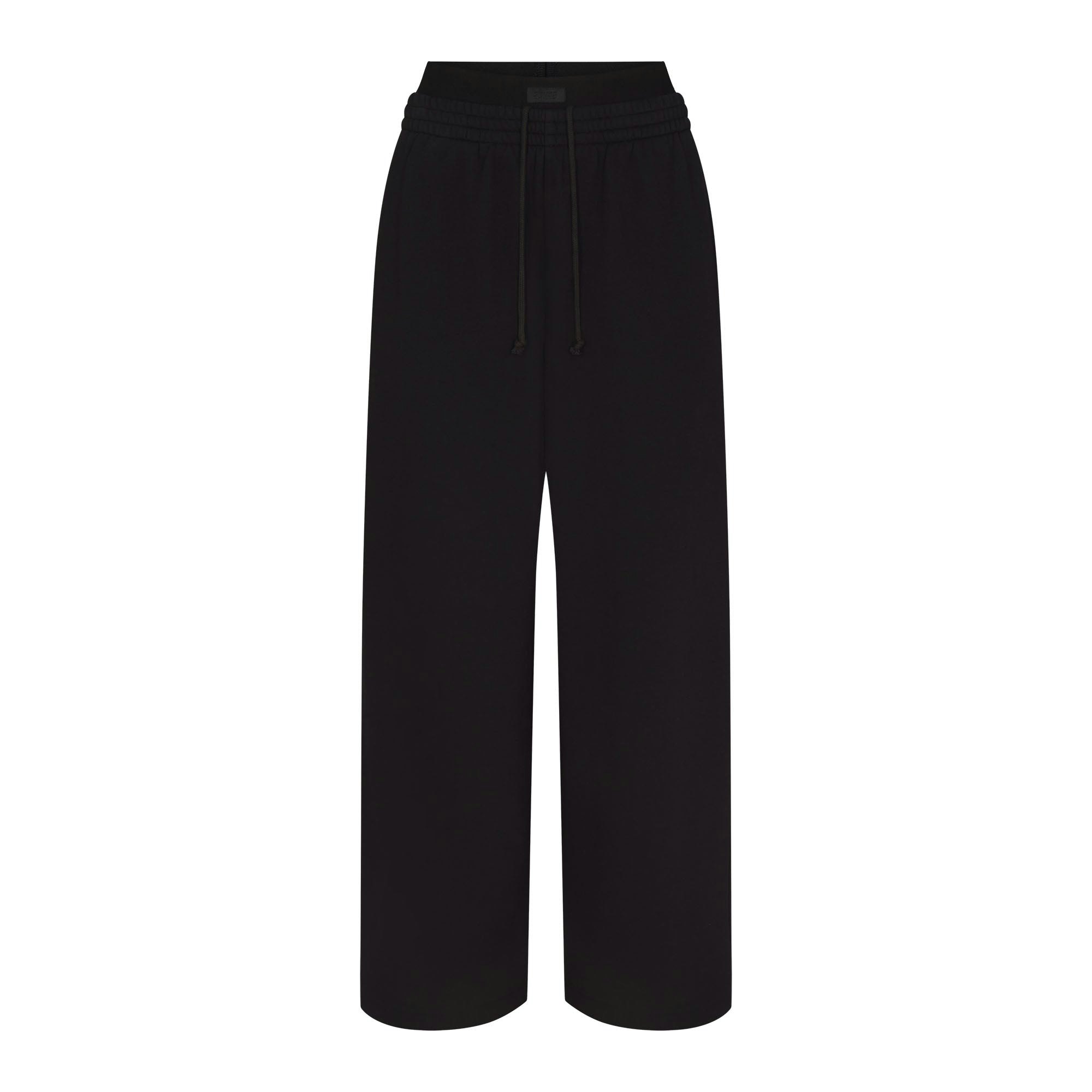 COTTON FLEECE OVERSIZED DOUBLE WAISTBAND PANT | ONYX (PANTS, BOTTOMS) FLAT ON A WHITE BACKGROUND | FLT