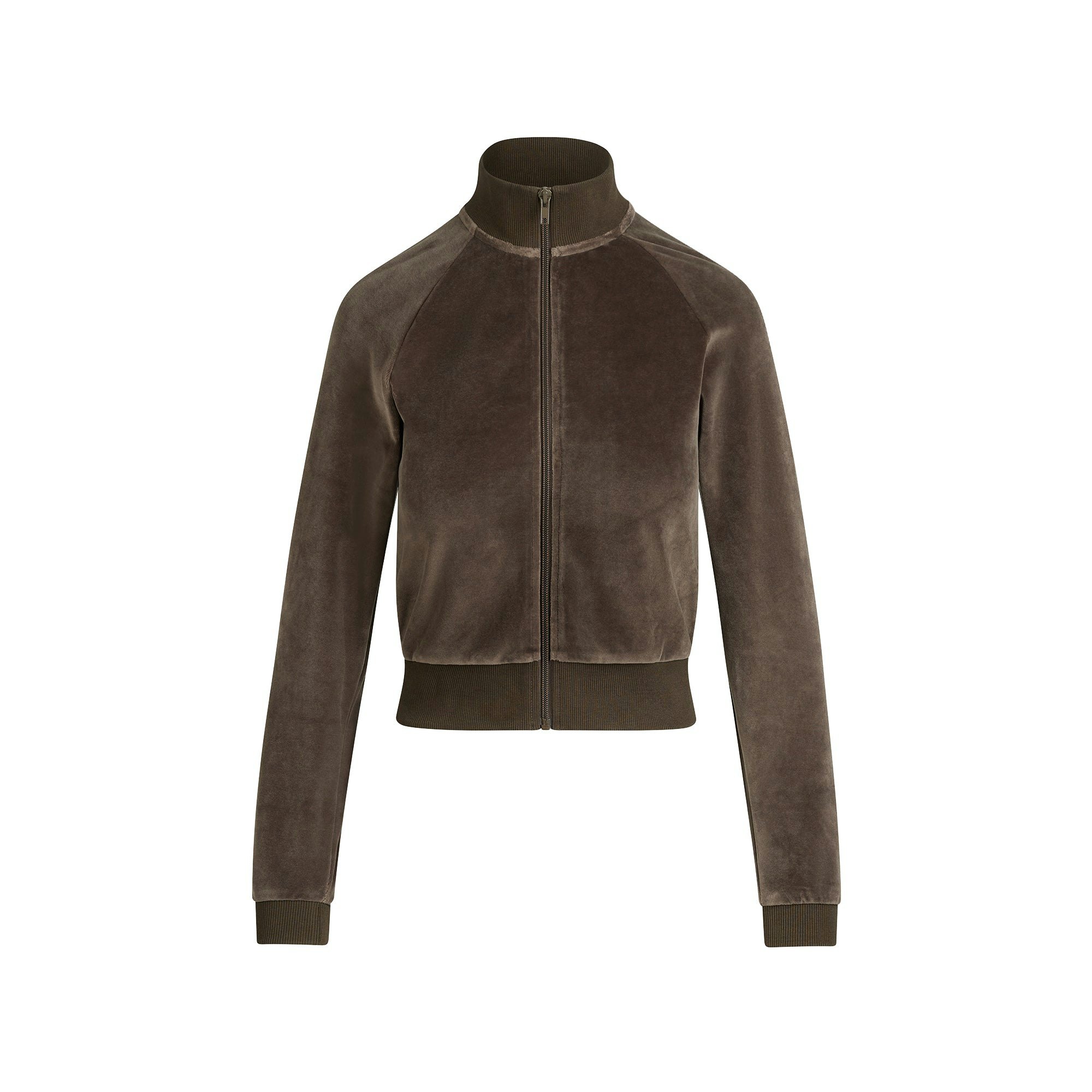 VELOUR SHRUNKEN TRACK JACKET | DARK SEPIA FLAT ON A WHITE BACKGROUND | FLT