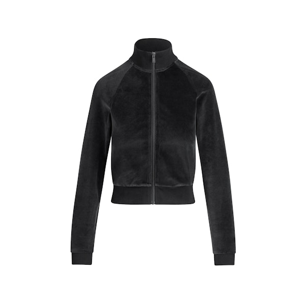 VELOUR SHRUNKEN TRACK JACKET | ONYX FLAT ON A WHITE BACKGROUND | FLT