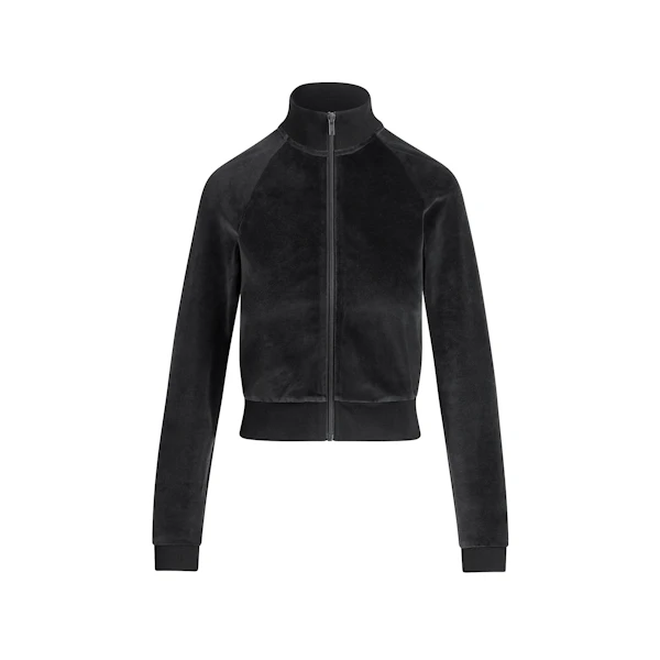VELOUR SHRUNKEN TRACK JACKET | ONYX FLAT ON A WHITE BACKGROUND | FLT