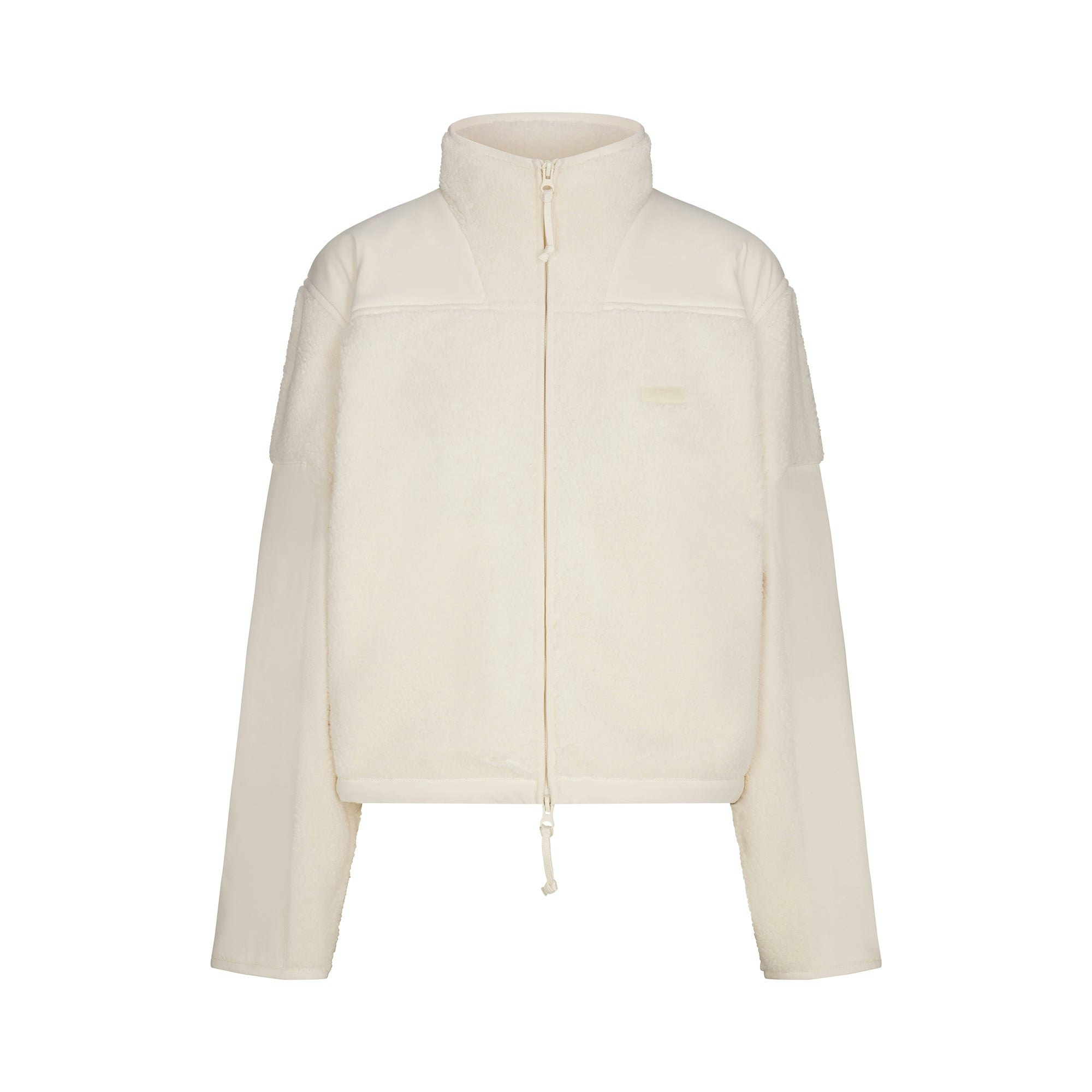 TEDDY BOXY ZIP UP JACKET | ECRU FLAT ON A WHITE BACKGROUND | FLT
