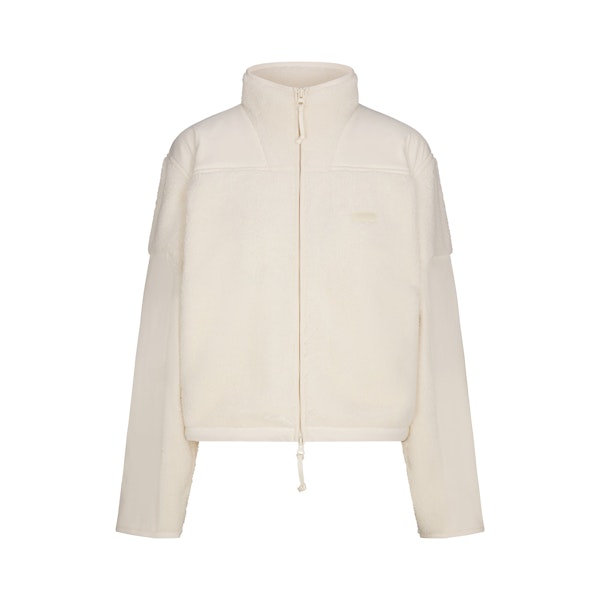 TEDDY BOXY ZIP UP JACKET | ECRU FLAT ON A WHITE BACKGROUND | FLT