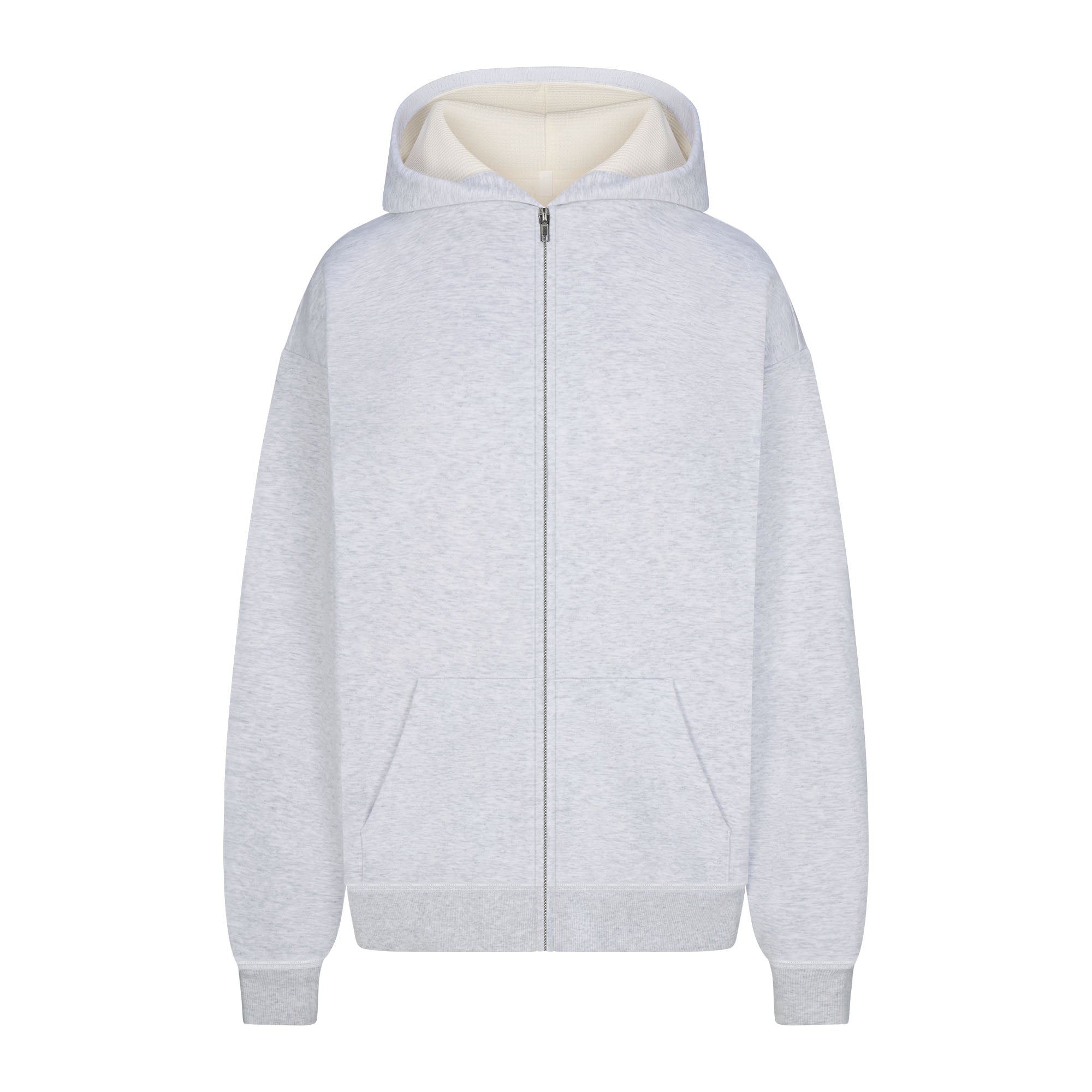 COTTON FLEECE WAFFLE LINED OVERSIZED HOODIE LIGHT HEATHER GREY XXS