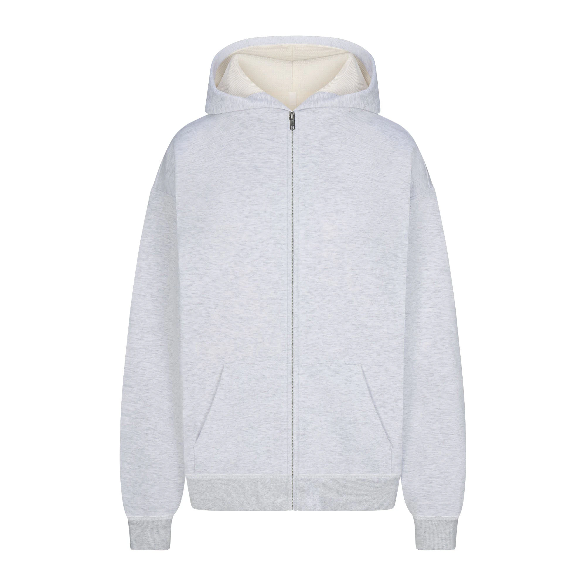 COTTON FLEECE WAFFLE LINED OVERSIZED HOODIE | LIGHT HEATHER GREY (ZIP UPS, TOPS) FLAT ON A WHITE BACKGROUND | FLT