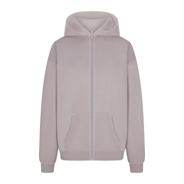 FRENCH TERRY OVERSIZED ZIP UP HOODIE | OYSTER FLAT ON A WHITE BACKGROUND | FLT