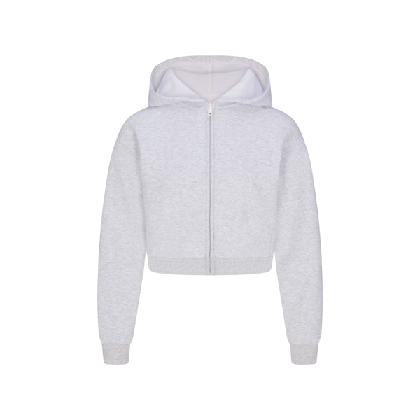 COTTON FLEECE SHRUNKEN ZIP UP HOODIE | LIGHT HEATHER GREY FLAT ON A WHITE BACKGROUND | FLT