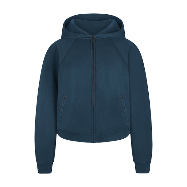 FRENCH TERRY ZIP UP HOODIE | INDIGO FLAT ON A WHITE BACKGROUND | FLT | FLT