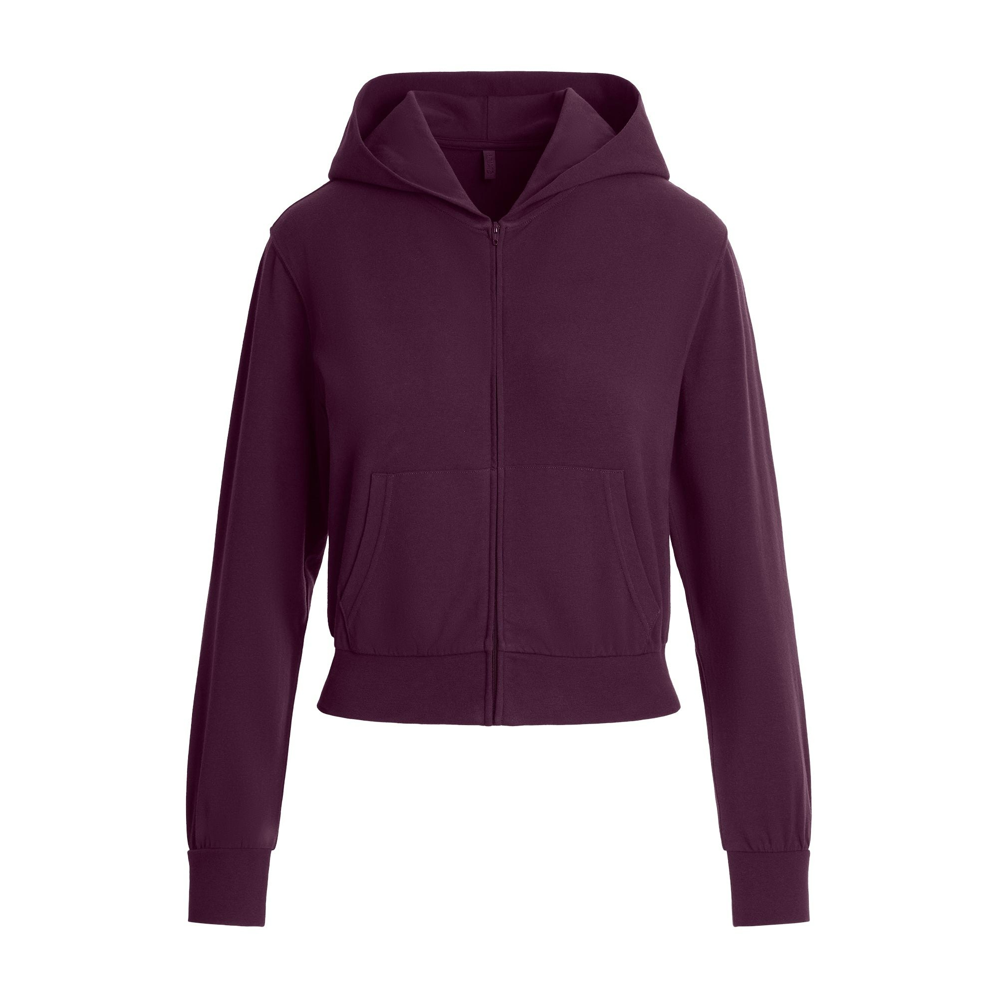 COTTON JERSEY ZIP UP HOODIE | CURRANT FLAT ON A WHITE BACKGROUND @ | FLT