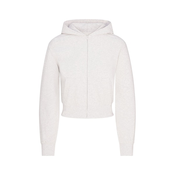 COTTON JERSEY ZIP UP HOODIE | LIGHT HEATHER GREY FLAT ON A WHITE BACKGROUND | FLT